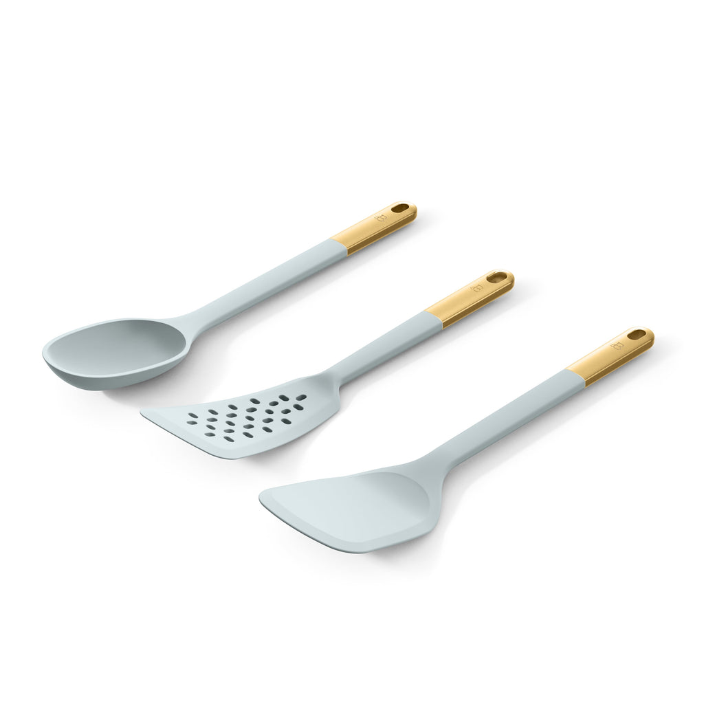 3-Piece Silicone Kitchen Utensil Tool Set, Porcini Taupe by Drew Barrymore
