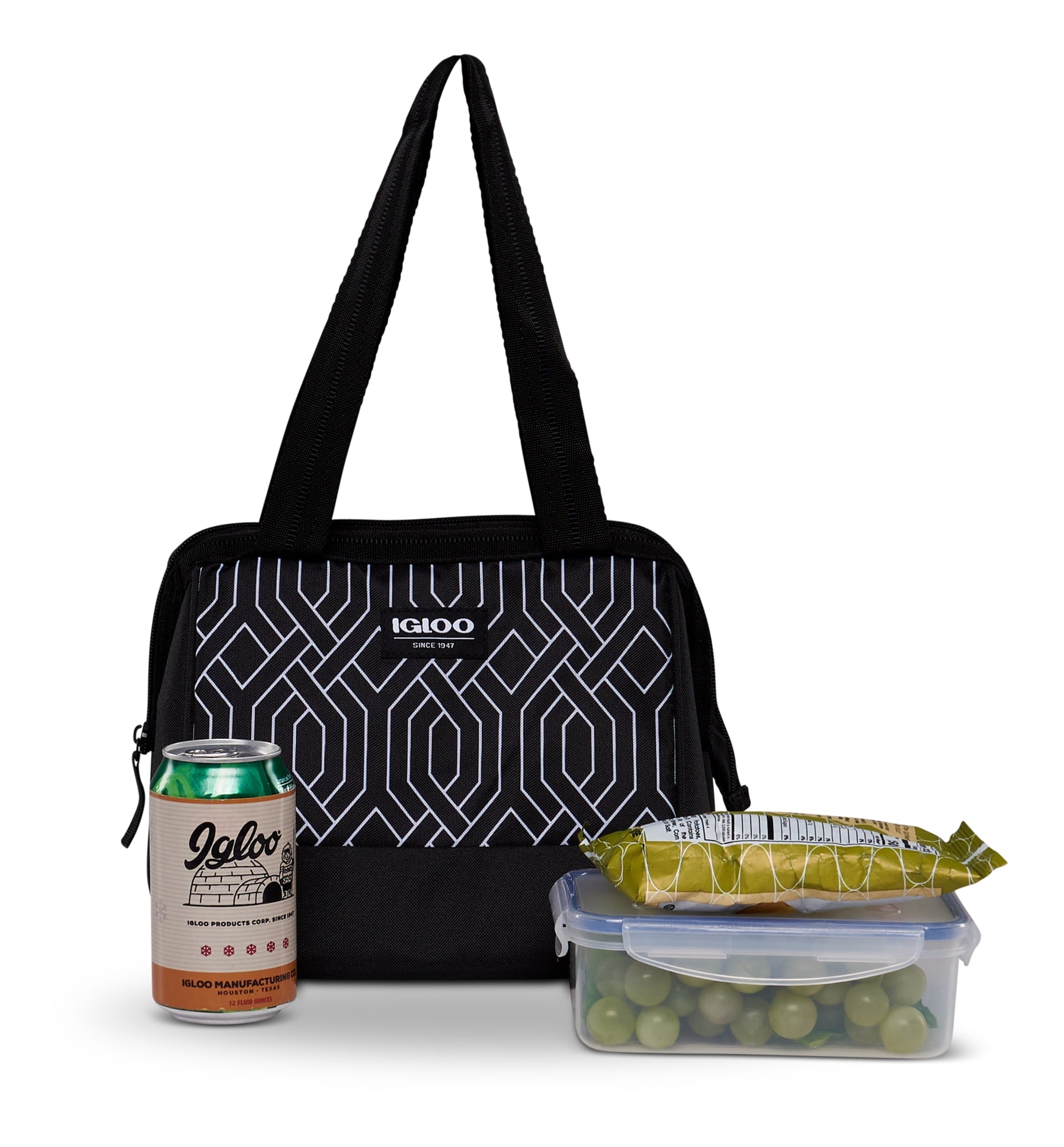 Leftover Polyester Lunch Tote Cooler, 9 Can Capacity, Black and White, Well Suited to Hot or Cold Meals Away from Home