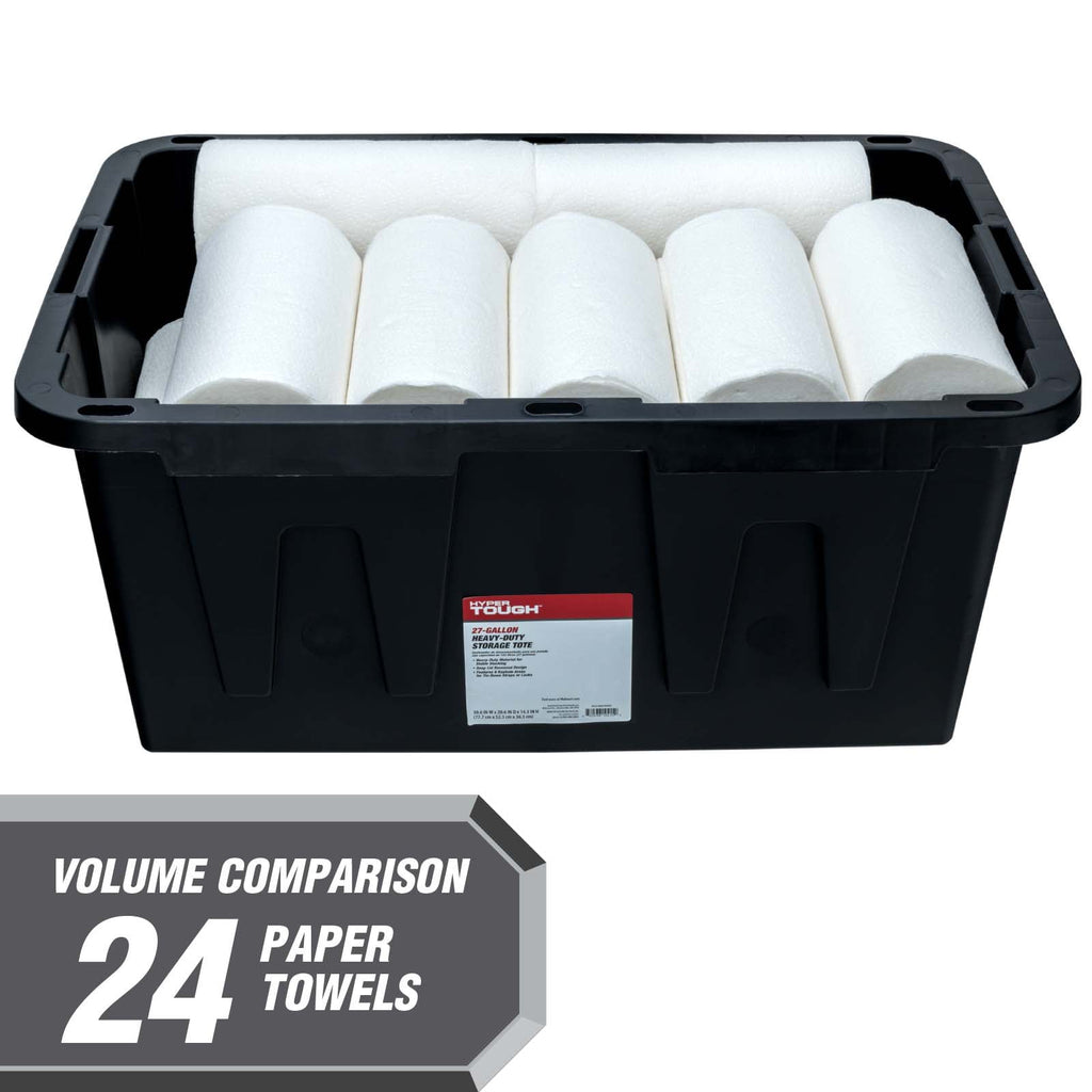 27 Gallon Large Storage Bin with Snap Lid, Black and Red, Heavy Duty Plastic Storage Container