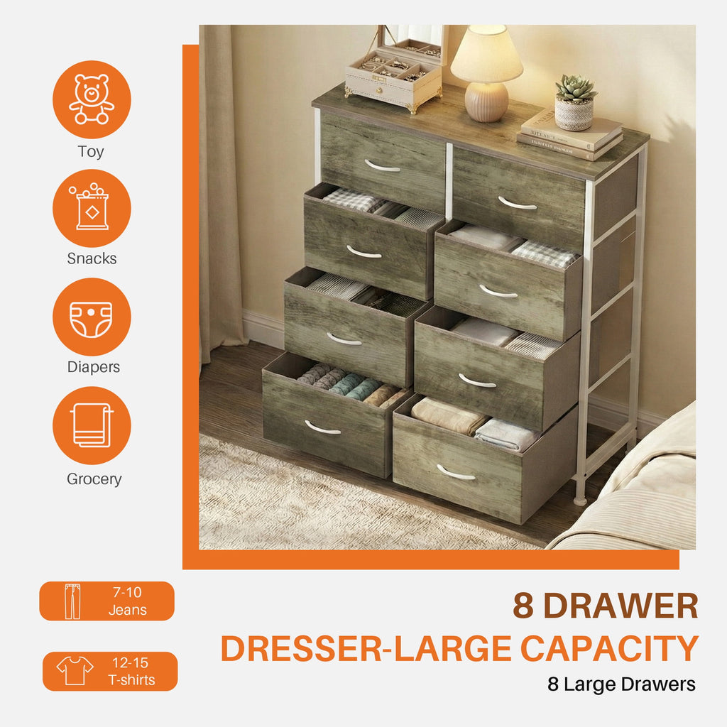 8-Drawer Fabric Dresser Storage Chest for Bedroom, Closet, Entryway, Storage Furniture for Adults, Black