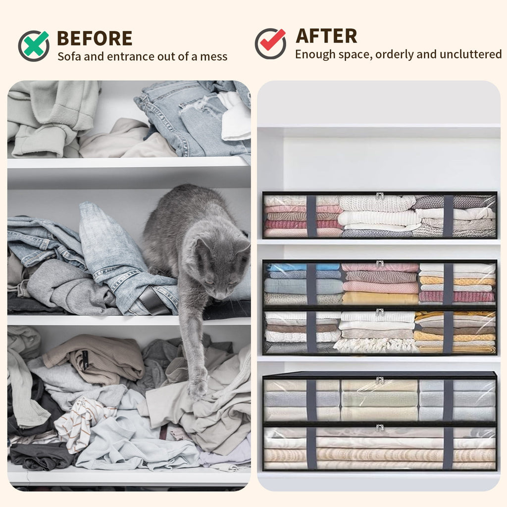 Underbed Storage Bag 90L, 3 Large Bins with Reinforced Handles Containers, Visible Clothes Storage Bags for Blanket Pillow Quilts, Closet Organizers