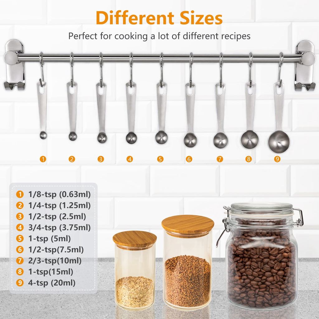 Stainless Steel Measuring Spoons Set of 9 Piece - Accurate Measurement for Cooking and Baking - and Rust-Resistant Kitchen Tools
