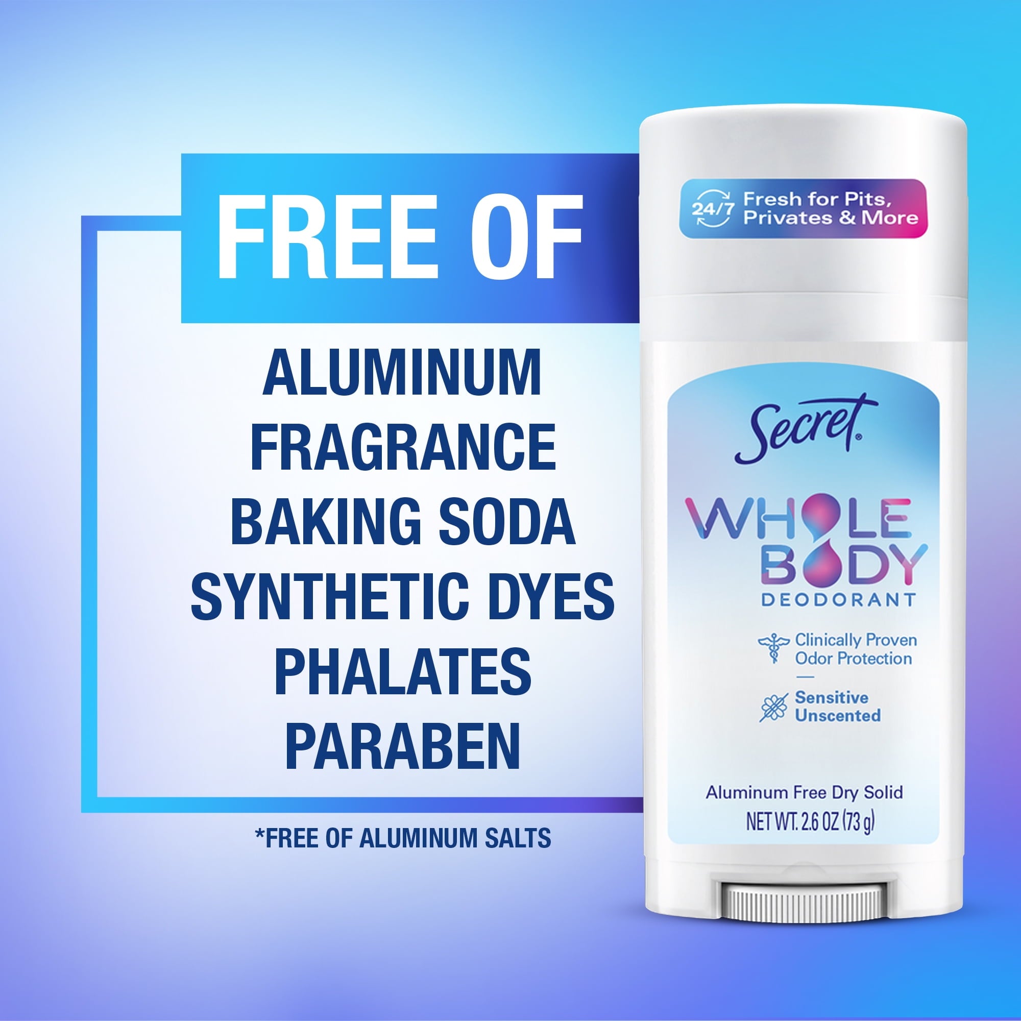 Whole Body Stick Aluminum Free Deodorant for Women Unscented 2.6oz