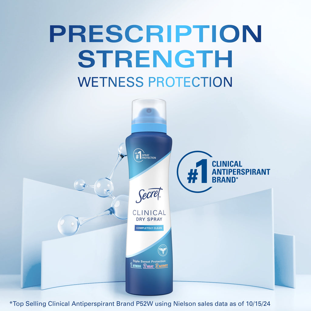 Clinical Strength Dry Spray Antiperspirant &amp; Deodorant for Women, Completley Clean Scent, 3.8oz