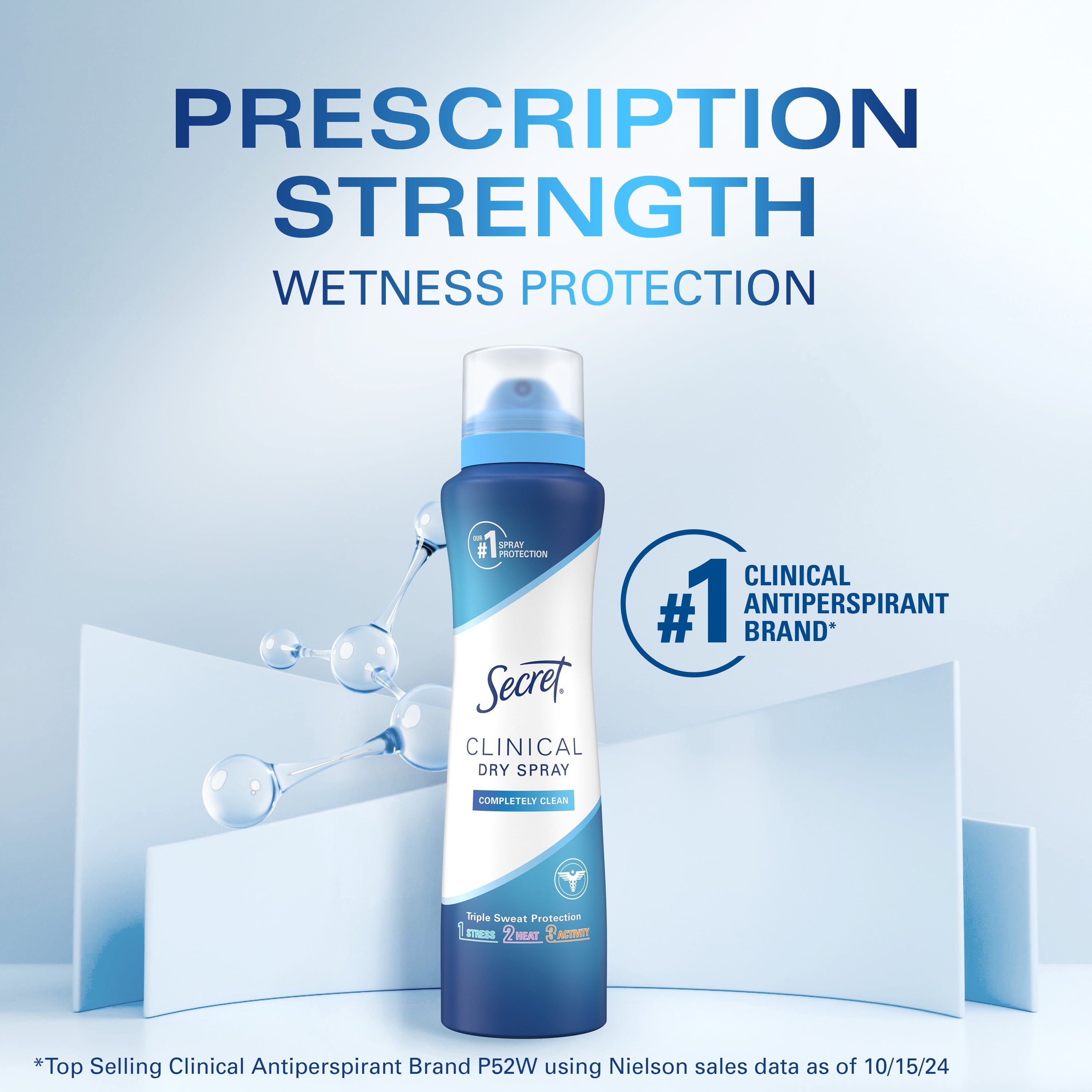 Clinical Strength Dry Spray Antiperspirant &amp; Deodorant for Women, Completley Clean Scent, 3.8oz