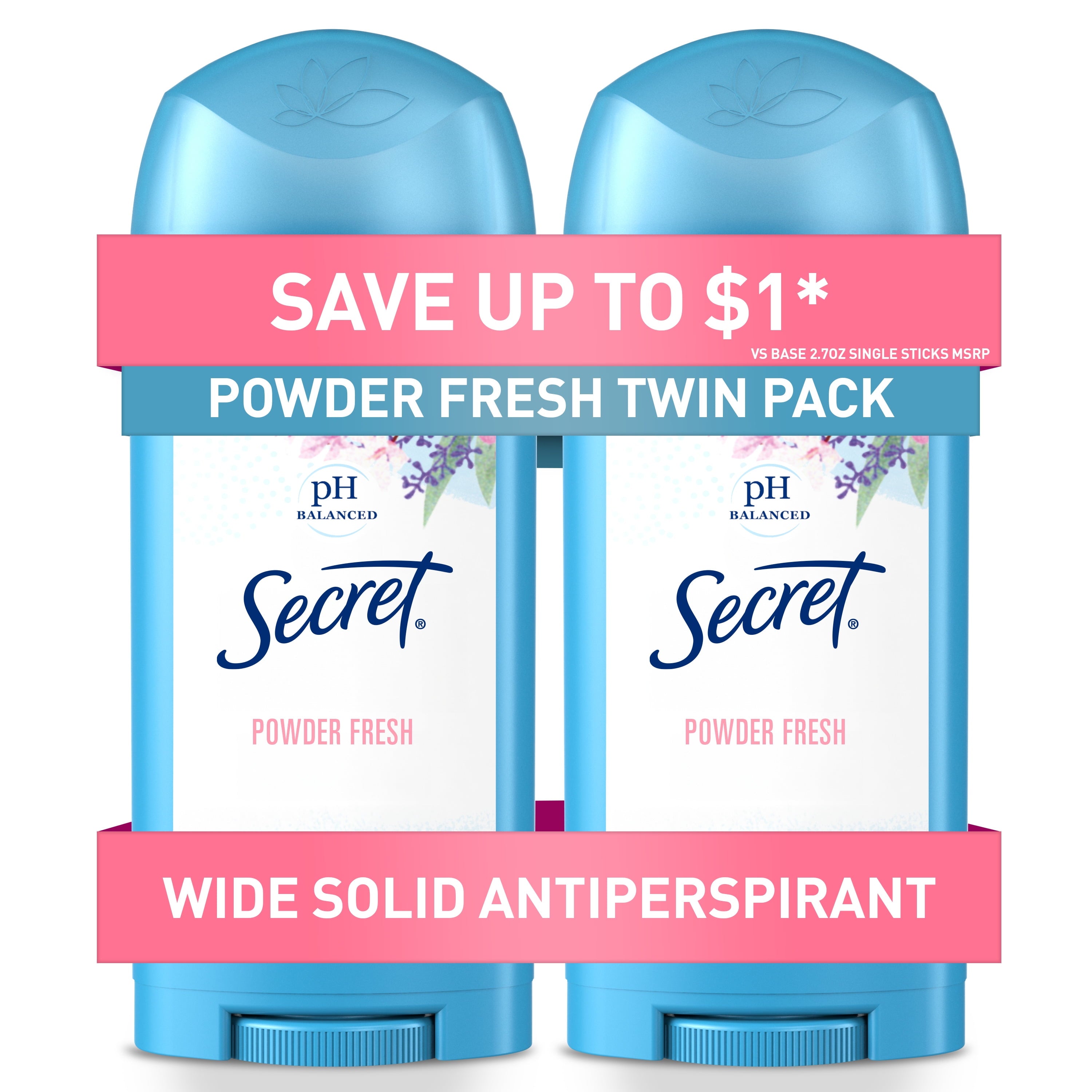 Solid Antiperspirant Deodorant, Powder Fresh, 2.7 oz, Twin Pack