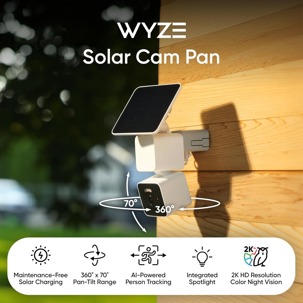 Solar Cam Pan Security Camera, Wireless Outdoor, 2K Pan/Tilt 360° View Battery Powered WiFi Cameras for Home Security with AI Motion Detection, Color Night Vision
