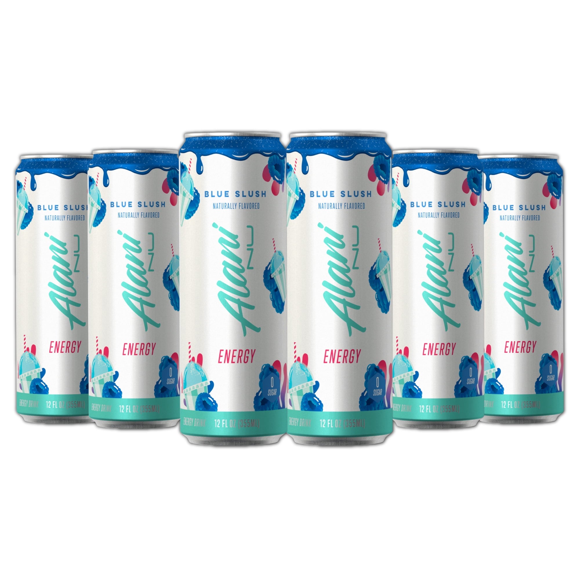 Energy Drinks Blue Slush Zero Suger, Low - Calorie, Energy Boost Drinks 12 oz (6 Pack)