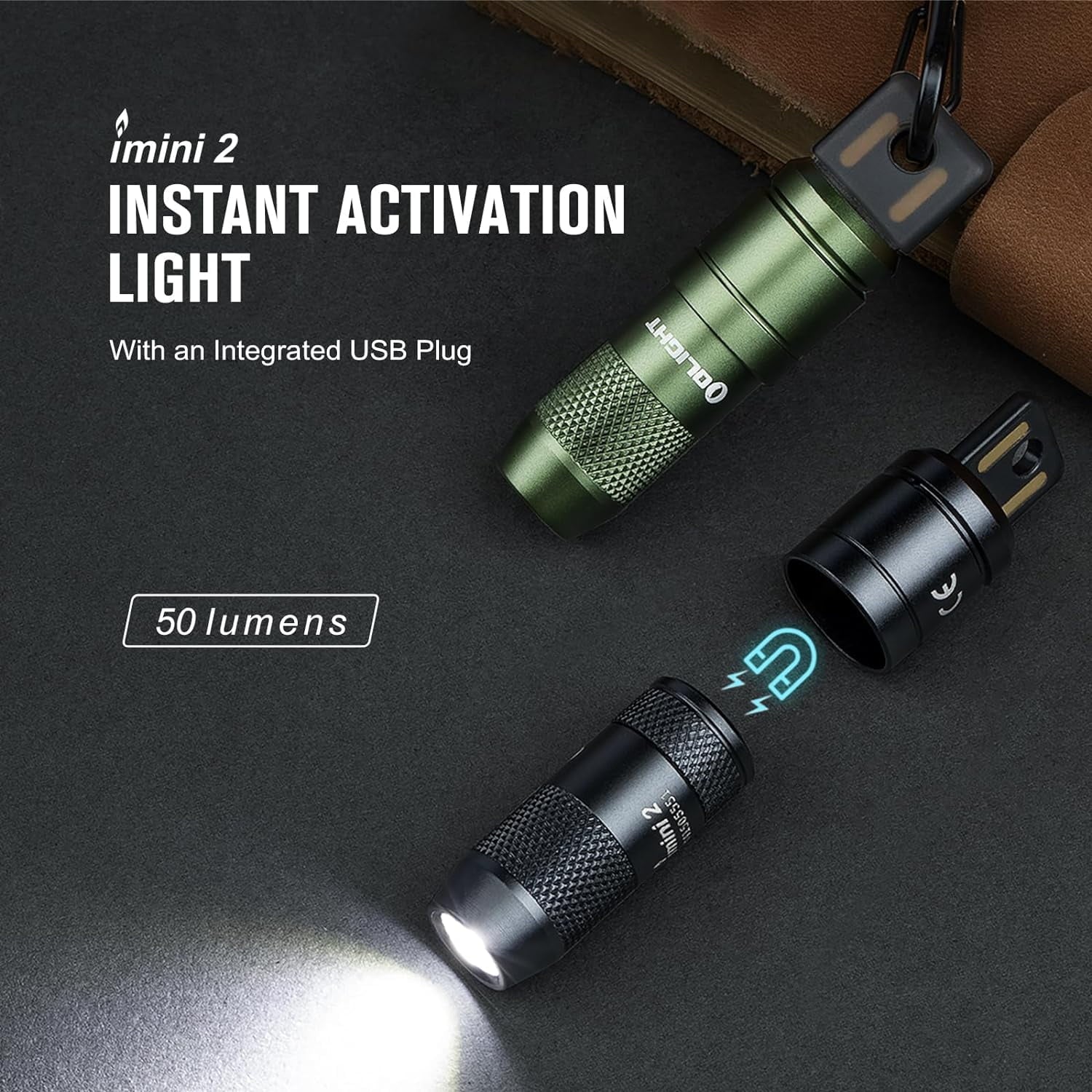 IMINI 2 EDC Rechargeable Flashlight 50 Lumens Compact and Portable Mini Light for Everyday Carry and Emergencies (OD Green)