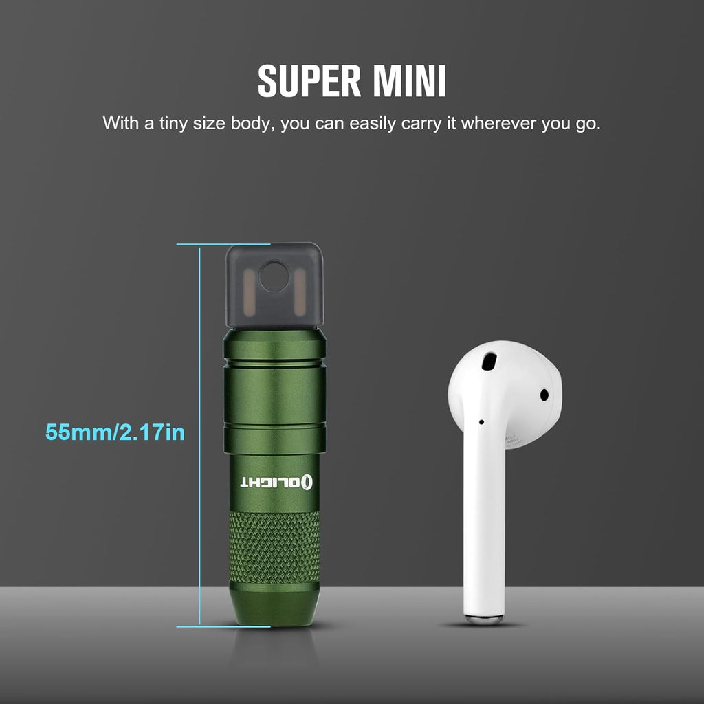 IMINI 2 EDC Rechargeable Flashlight 50 Lumens Compact and Portable Mini Light for Everyday Carry and Emergencies (OD Green)