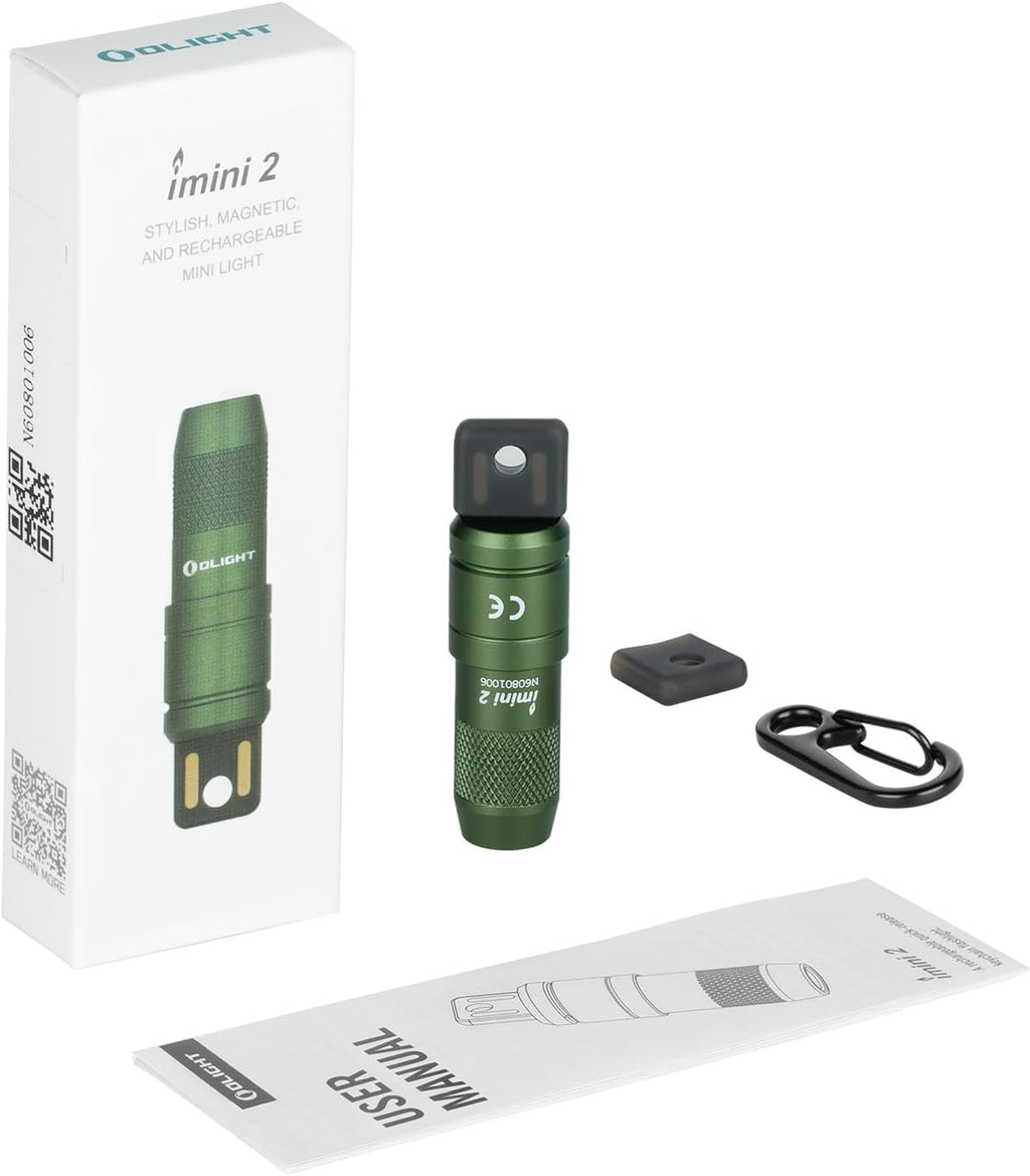 IMINI 2 EDC Rechargeable Flashlight 50 Lumens Compact and Portable Mini Light for Everyday Carry and Emergencies (OD Green)