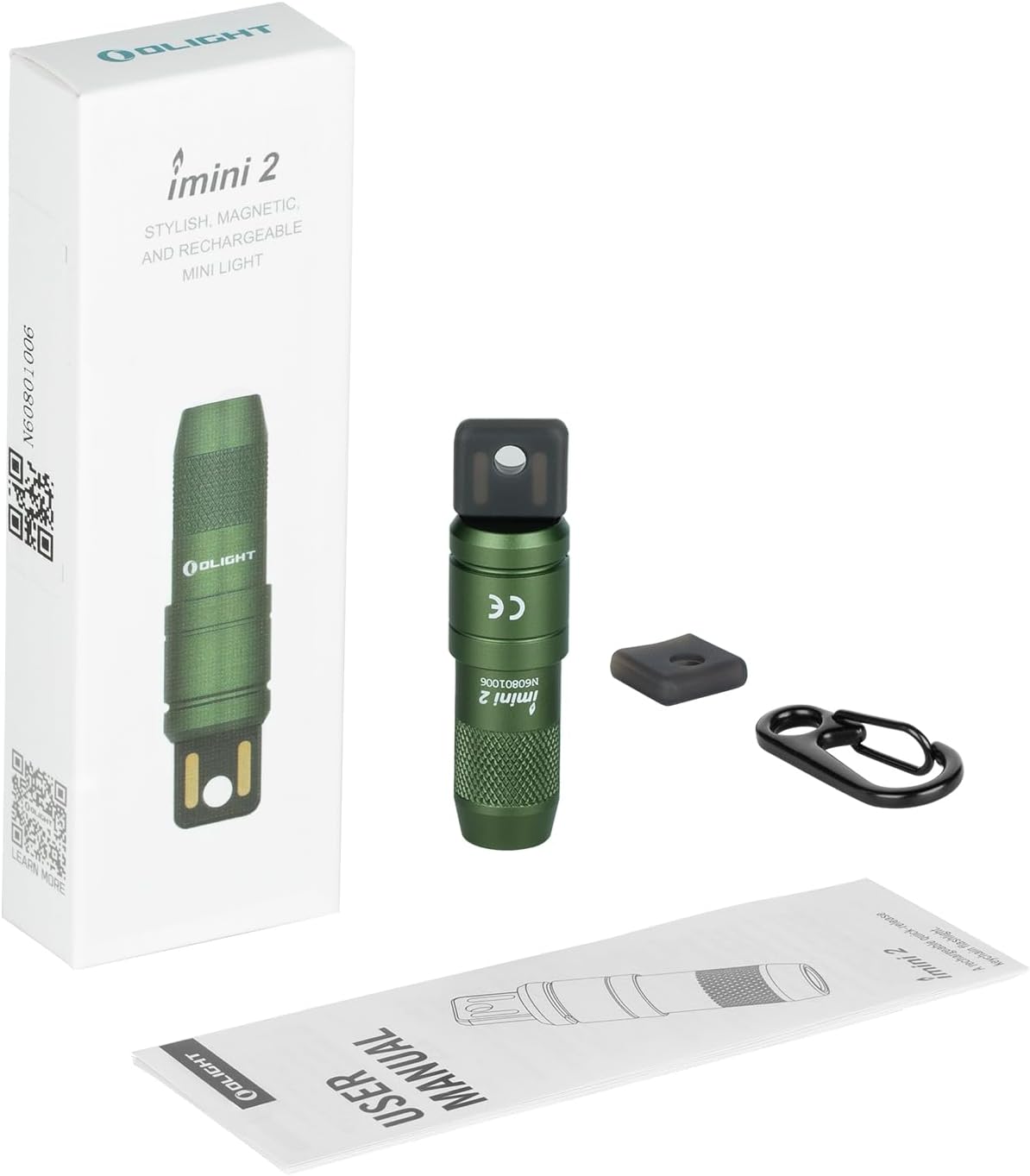 IMINI 2 EDC Rechargeable Flashlight 50 Lumens Compact and Portable Mini Light for Everyday Carry and Emergencies (OD Green)