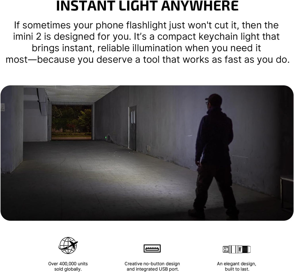 IMINI 2 EDC Rechargeable Flashlight 50 Lumens Compact and Portable Mini Light for Everyday Carry and Emergencies (OD Green)