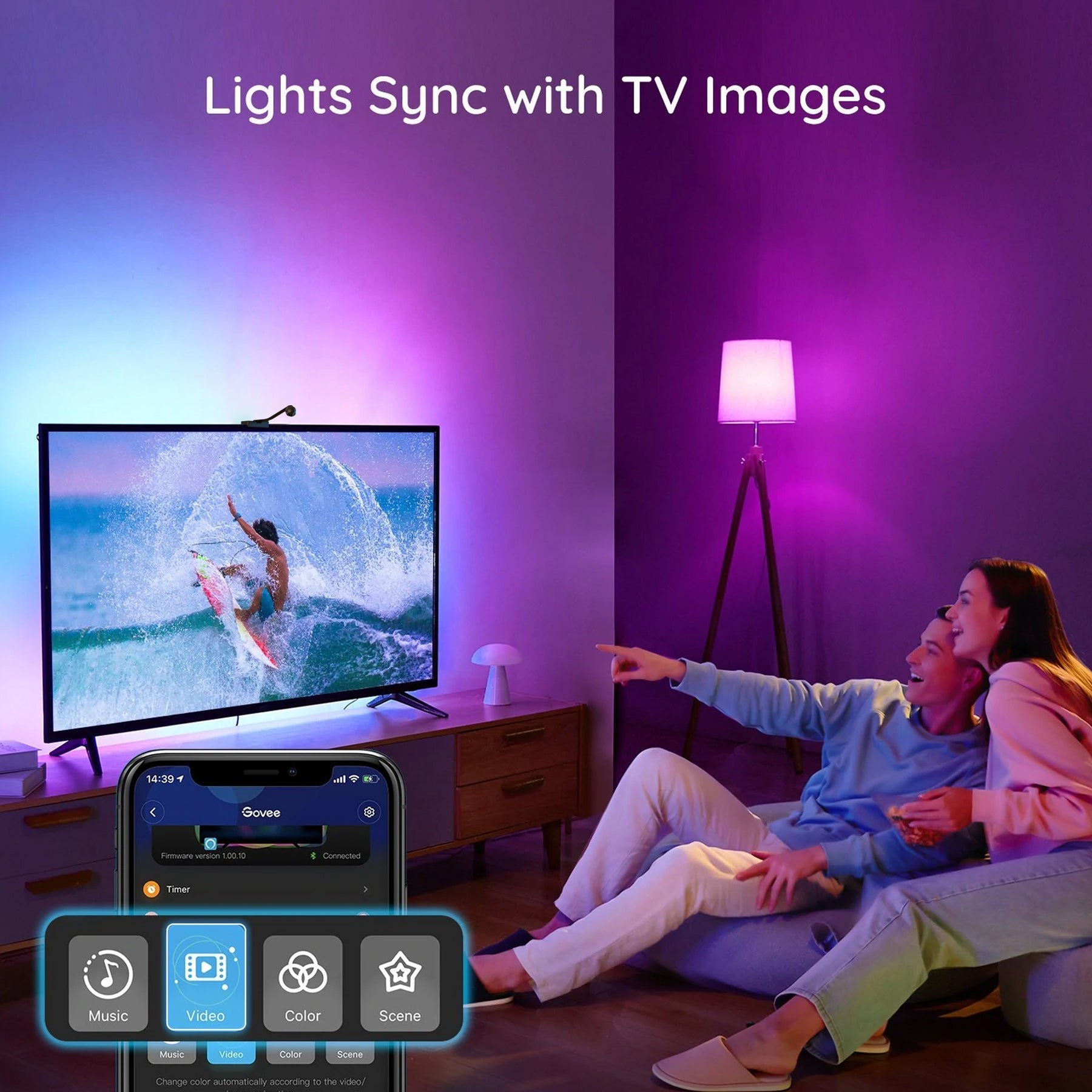 New TV Strip Lights with Camera, Backlight for 55-65 inch TVs, Music and Video Sync TV Light， LED Light Strips