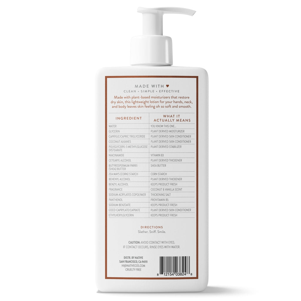 (6 pack) Native Lotion, Moisturizing, Paraben Free, Coconut &amp; Vanilla, for Women and Men, 16.5 fl oz