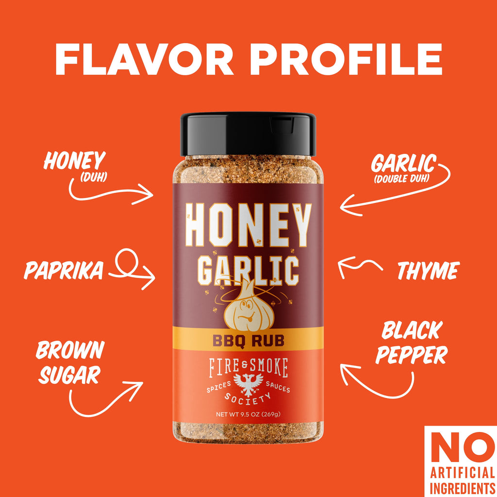Fire &amp; Smoke Society Honey Garlic BBQ Rub, BBQ Seasoning, 9.5 Ounce Mixed  Seasonings Blend