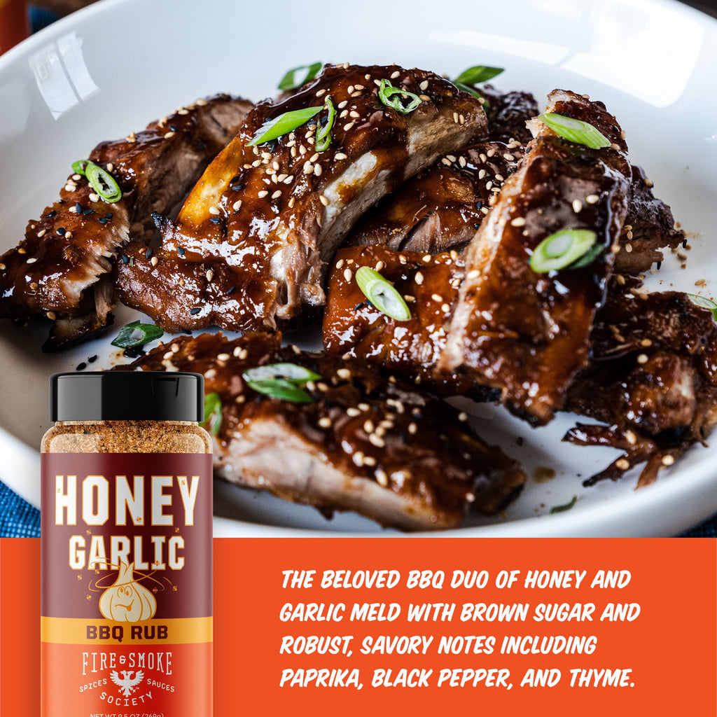 Fire &amp; Smoke Society Honey Garlic BBQ Rub, BBQ Seasoning, 9.5 Ounce Mixed  Seasonings Blend