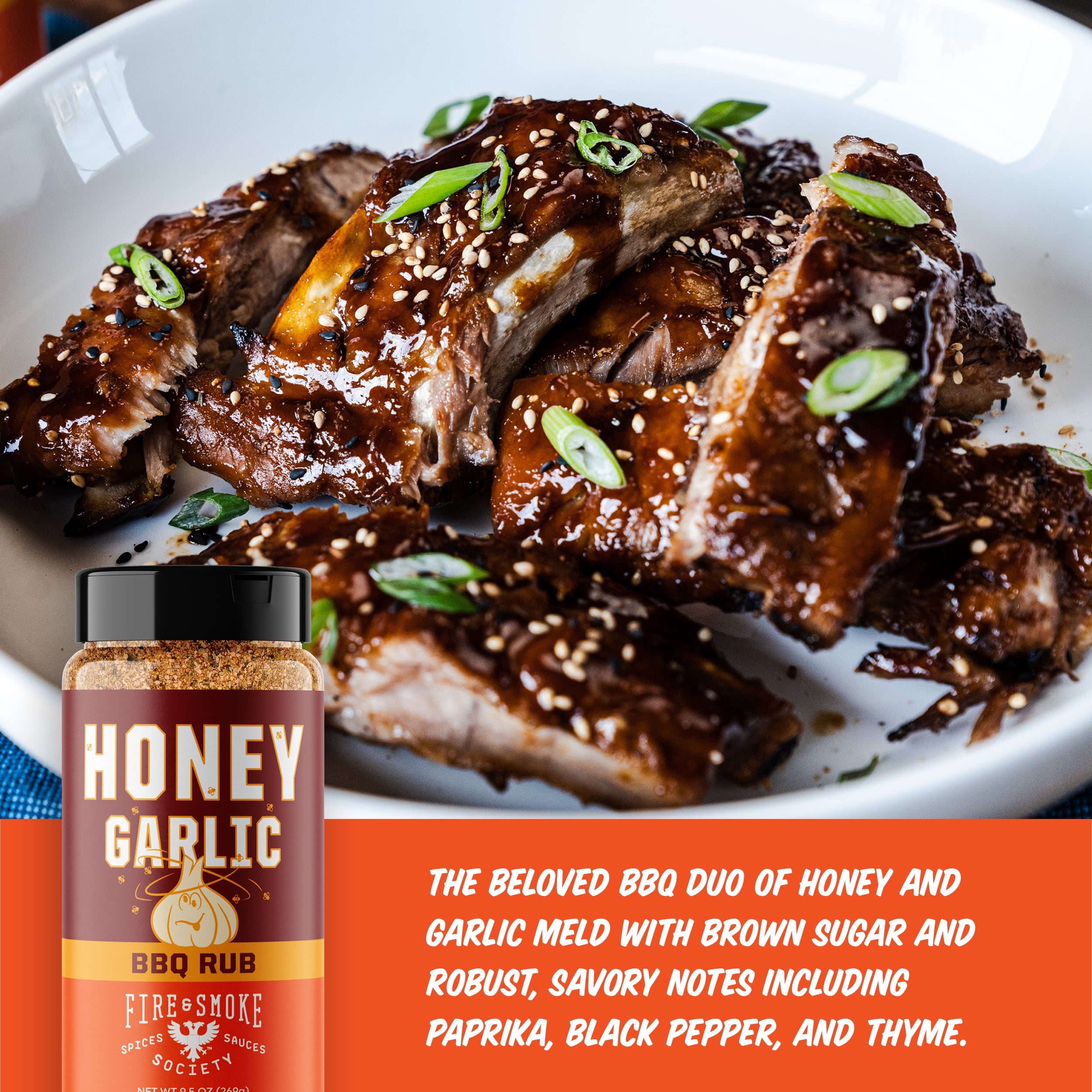 Fire &amp; Smoke Society Honey Garlic BBQ Rub, BBQ Seasoning, 9.5 Ounce Mixed  Seasonings Blend