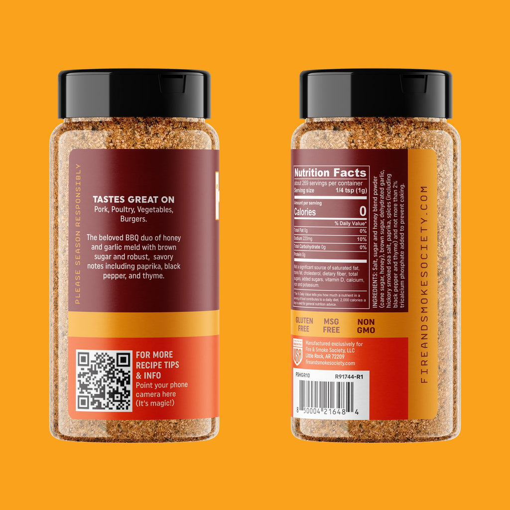 Fire &amp; Smoke Society Honey Garlic BBQ Rub, BBQ Seasoning, 9.5 Ounce Mixed  Seasonings Blend