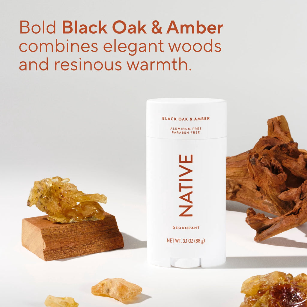 Aluminum Free Deodorante For Men, 72 Hour Solid Deodorant Stick, Black Oak &amp; Amber, 3.1oz