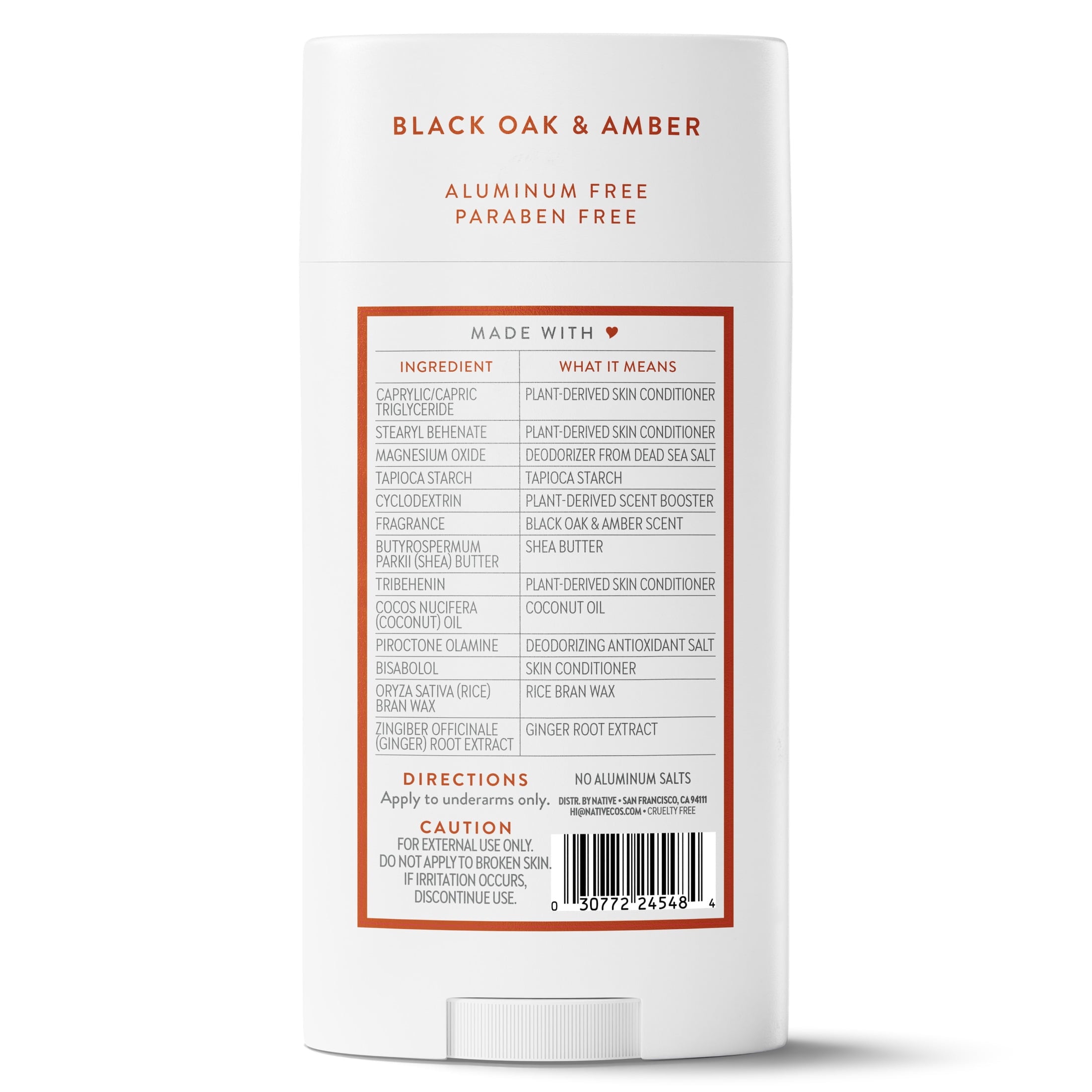 Aluminum Free Deodorante For Men, 72 Hour Solid Deodorant Stick, Black Oak &amp; Amber, 3.1oz