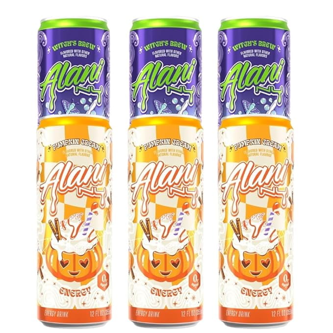 New Alani Witch's Brew &amp; Pumpkin Cream Energy Drink Variety Pack, Sugar Free, Low Calorie, 12 fl oz, (6cans) Repackaged