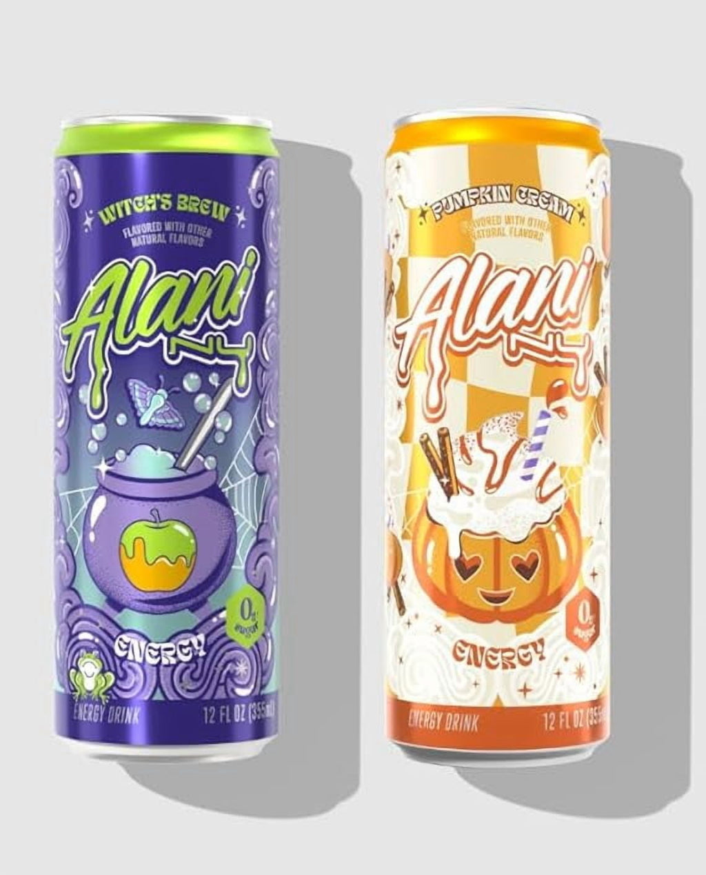 New Alani Witch's Brew &amp; Pumpkin Cream Energy Drink Variety Pack, Sugar Free, Low Calorie, 12 fl oz, (6cans) Repackaged