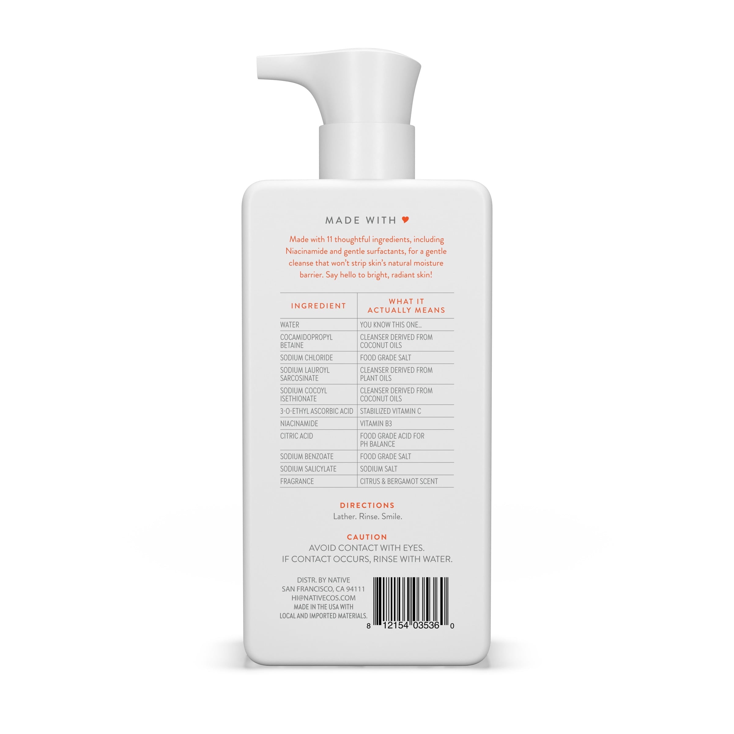 Brightening Facial Cleanser, Citrus &amp; Bergamot, Sulfate Free, for All Skin Types, 12 oz