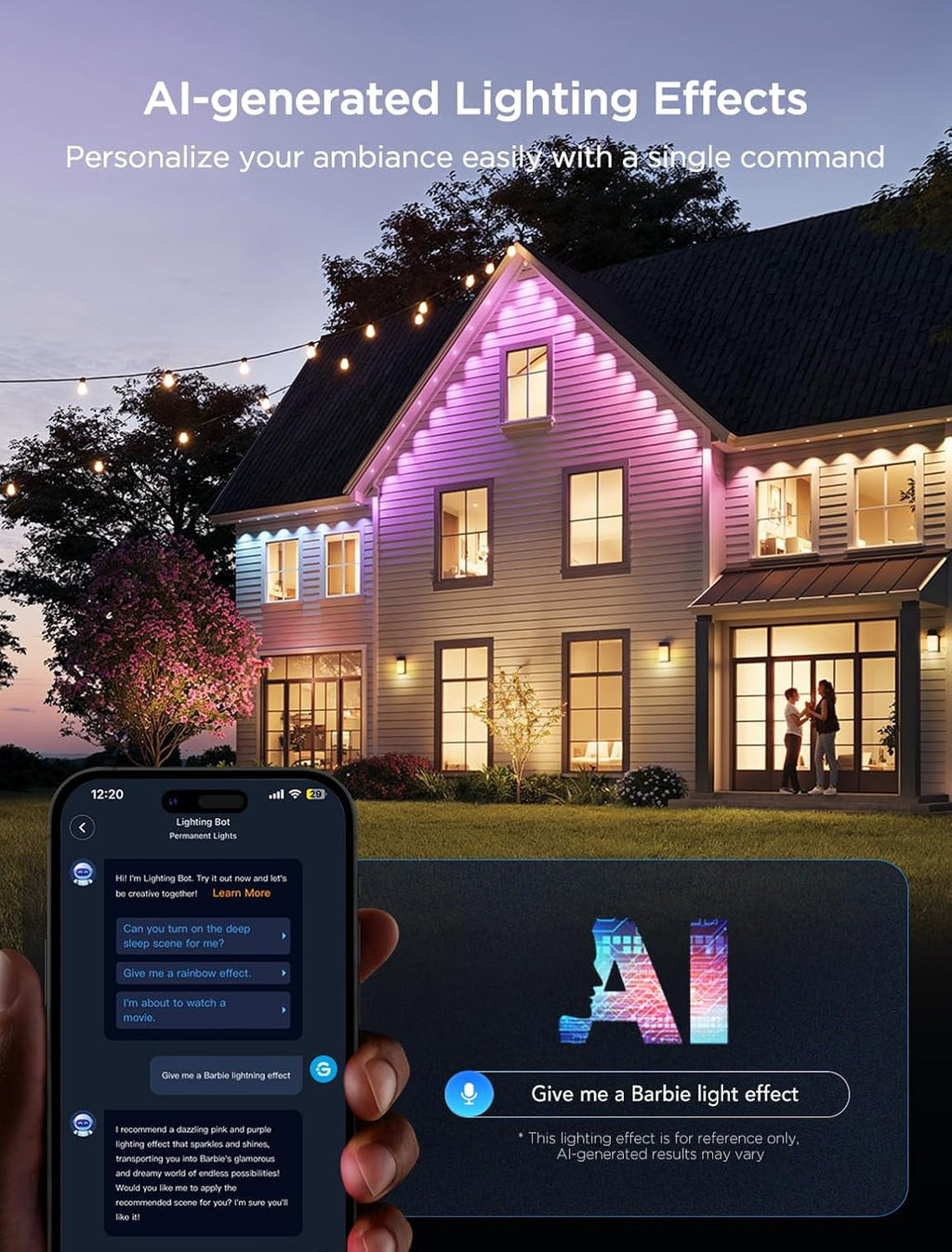 Permanent Outdoor Light 2 (Elite), RGBICW 16 Million Colors Outside Lights with 100 preset modes,IP67 Waterproof,Holiday Decorations For Christmas,Google,Alexa Support,100ft,Black