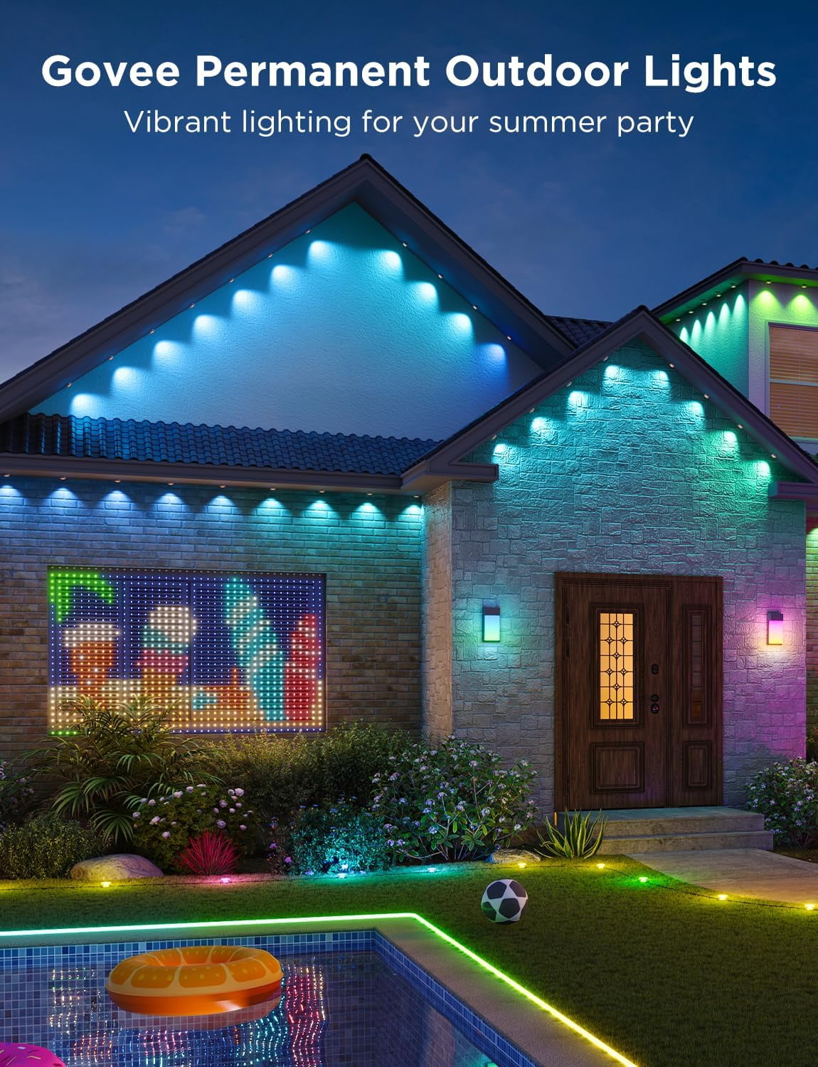 Permanent Outdoor Light 2 (Elite), RGBICW 16 Million Colors Outside Lights with 100 preset modes,IP67 Waterproof,Holiday Decorations For Christmas,Google,Alexa Support,100ft,Black