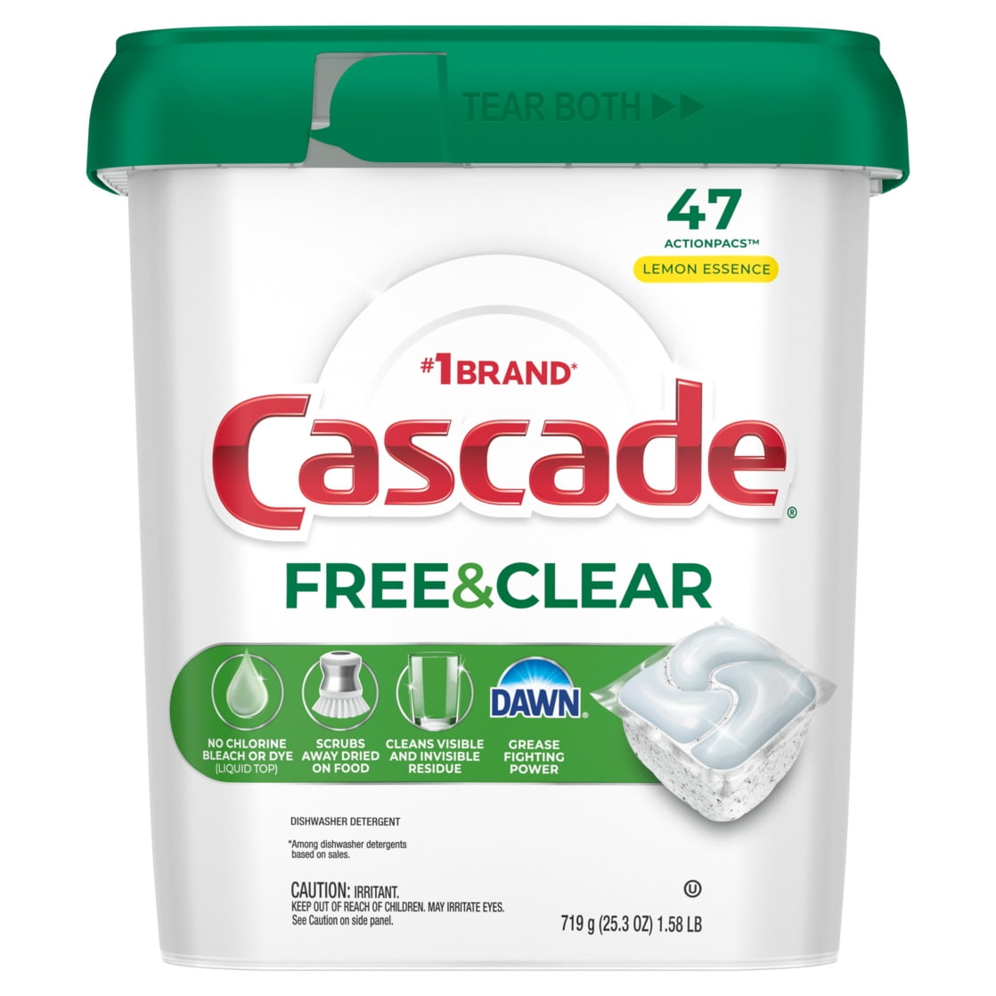 Free &amp; Clear Dishwasher Pods, Dishwasher Detergent, Dish Detergent Soap, Lemon, 47 count