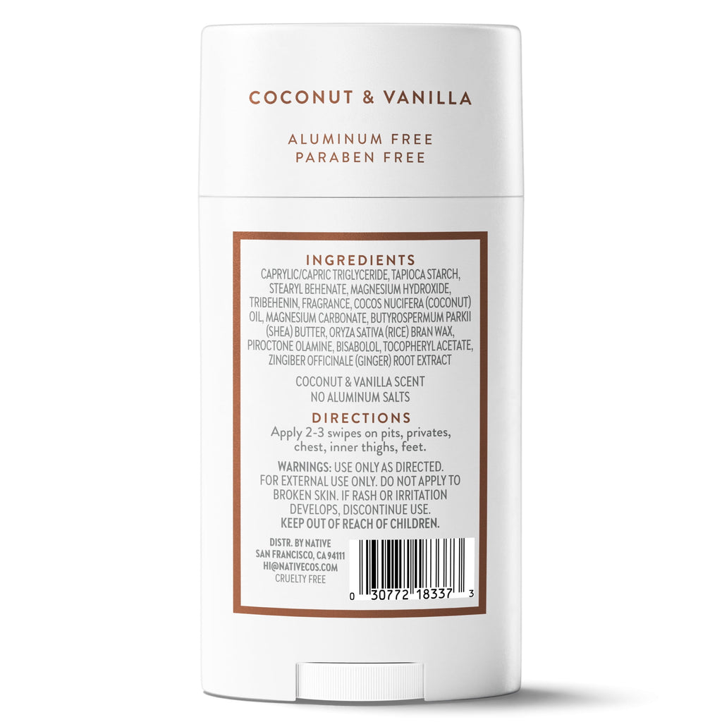 Native Whole Body Deodorant For Women, Aluminum Free Deodorant Stick, Coconut &amp; Vanilla, 2.4oz