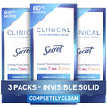 Secret Clinical Strength Invisible Solid Antiperspirant and Deodorant for Women, Completely Clean, 2.6 oz Pack of 3
