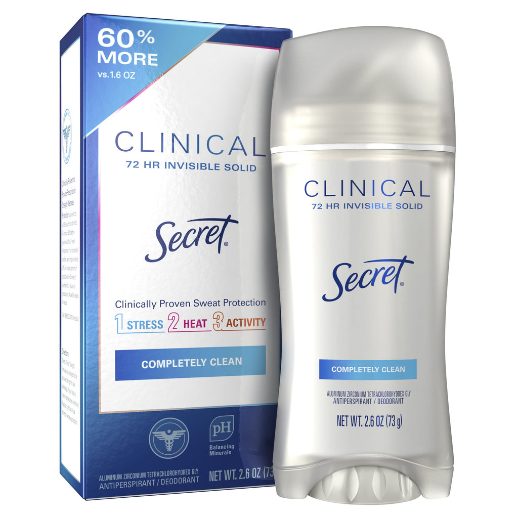 Secret Clinical Strength Invisible Solid Antiperspirant and Deodorant for Women, Completely Clean, 2.6 oz Pack of 3