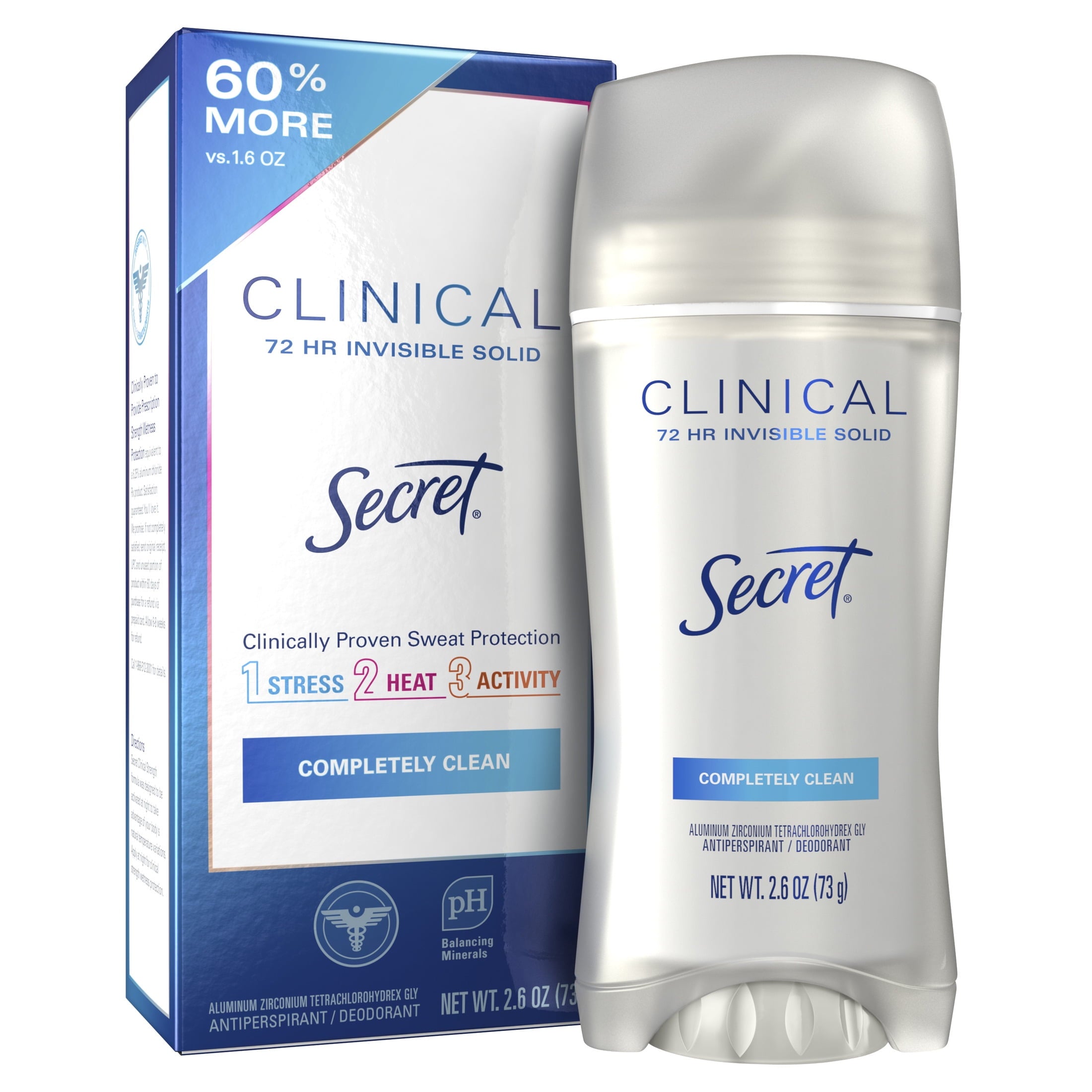 Secret Clinical Strength Invisible Solid Antiperspirant and Deodorant for Women, Completely Clean, 2.6 oz Pack of 3