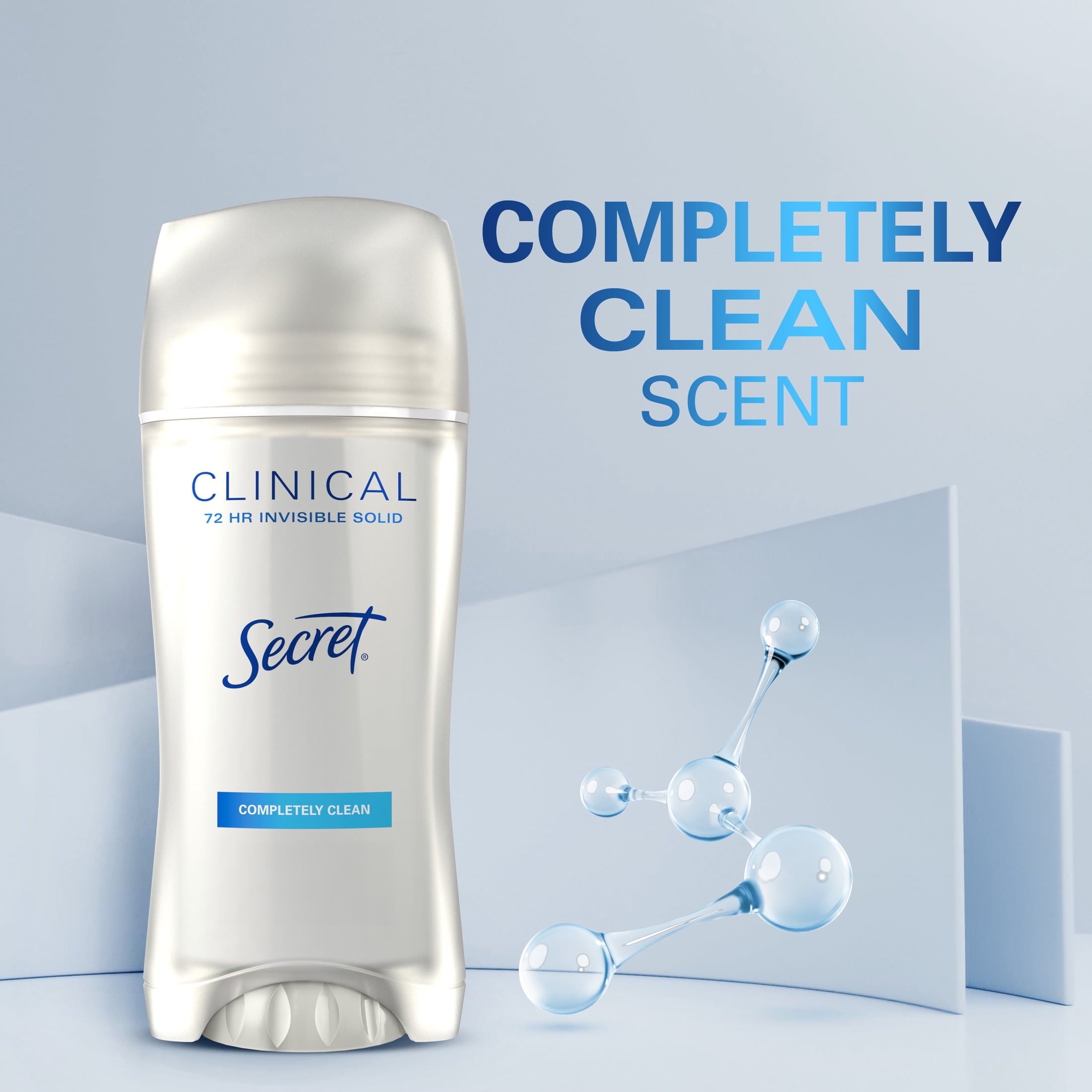 Secret Clinical Strength Invisible Solid Antiperspirant and Deodorant for Women, Completely Clean, 2.6 oz Pack of 3