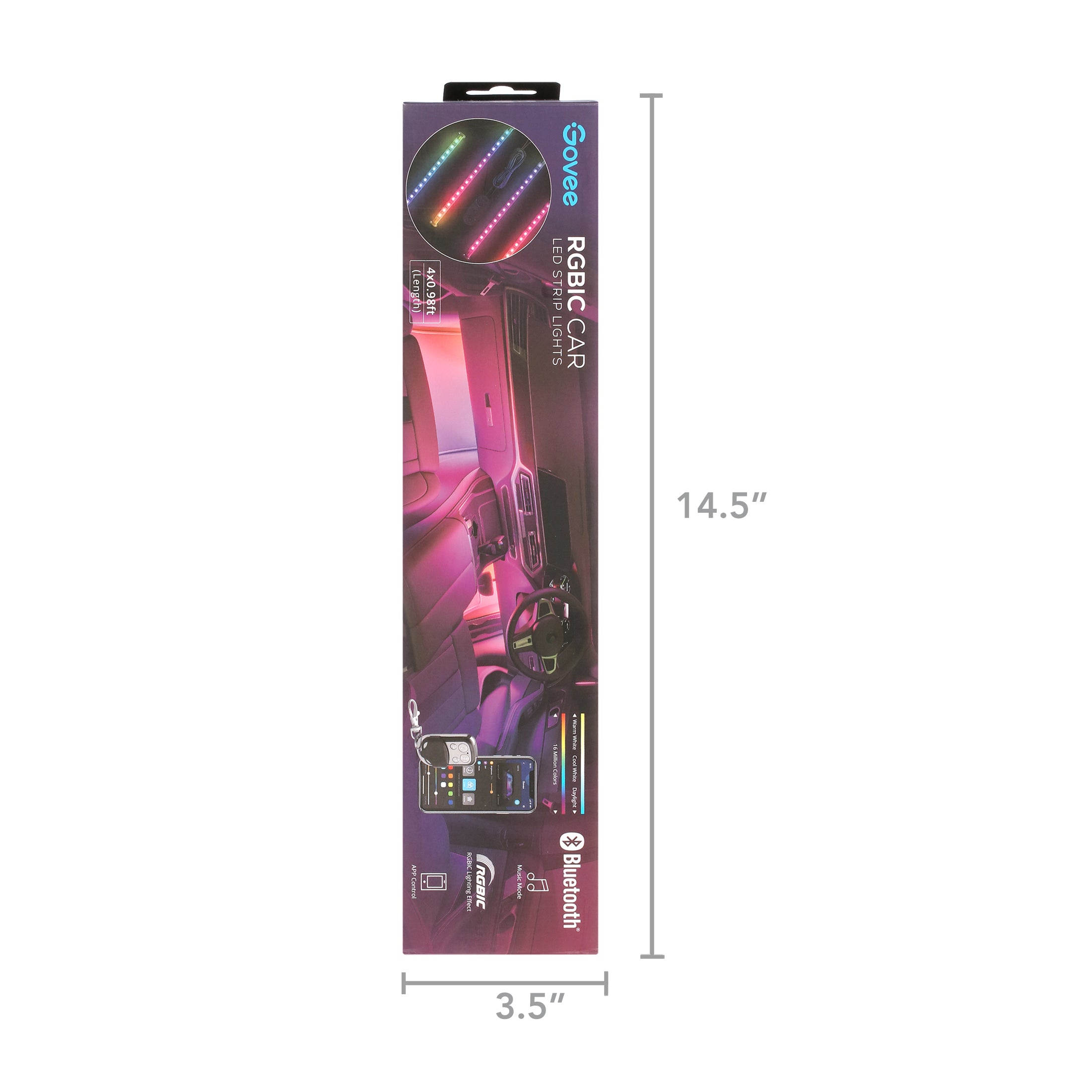 Interior Car LED Lights,RGBIC Color Changing Effect,Smart APP Control,4 Music Mode,4 Pack,0.98 Ft