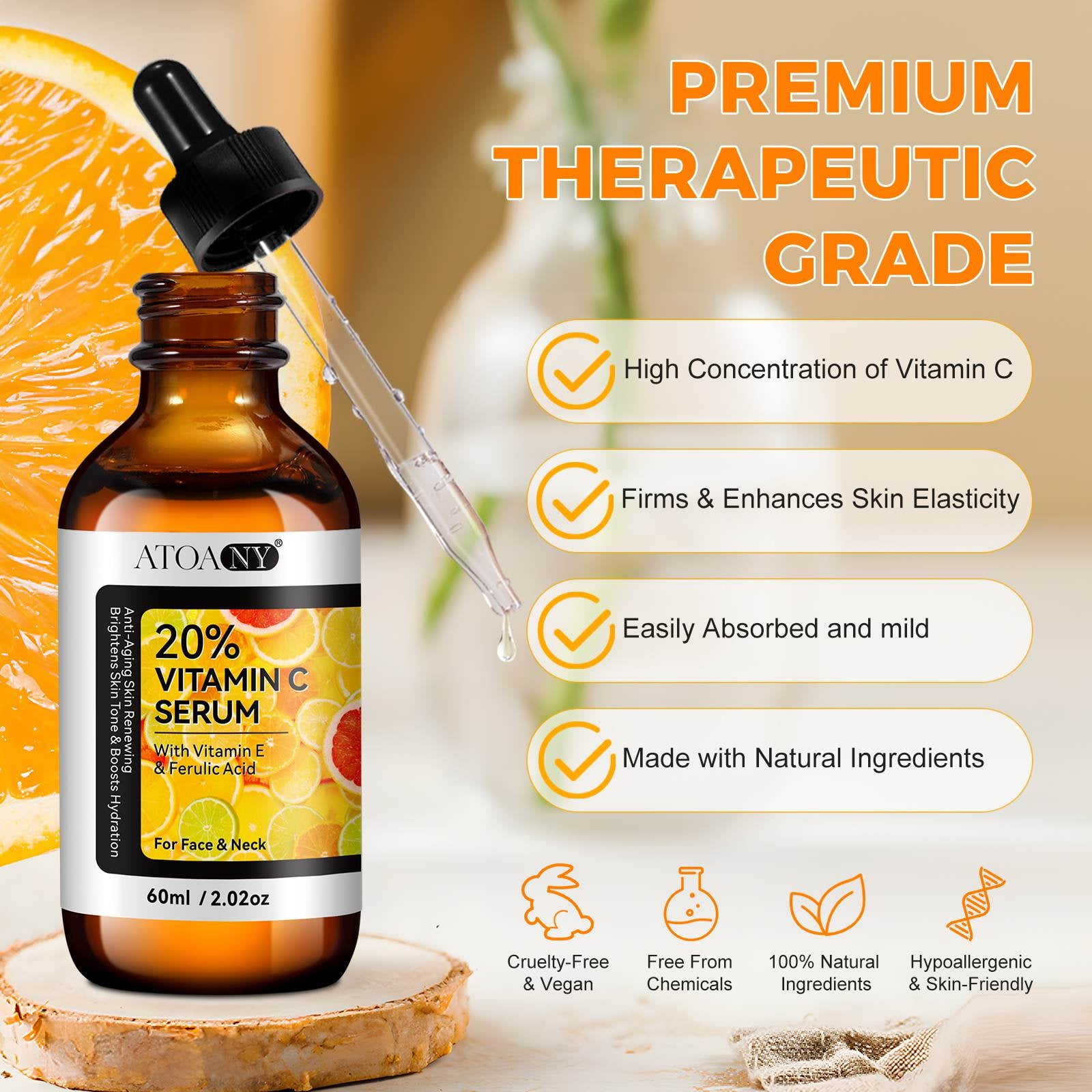 2Pack 20% Vitamin C Serum, Anti Aging Face Essence with Vitamin E, Ferulic Acid, Collagen, Firm Skin - Hydration - Antioxidant - Even Tone
