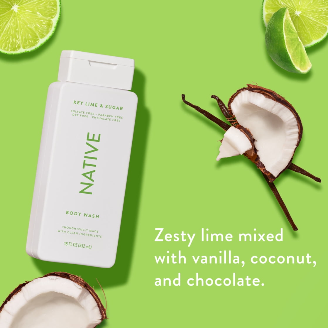 Body Wash, Key Lime &amp; Sugar, Sulfate Free, Naturally Derived Ingredients, 24hr Freshness, for Women &amp; Men, 18 fl oz