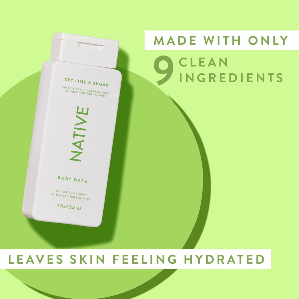 Body Wash, Key Lime &amp; Sugar, Sulfate Free, Naturally Derived Ingredients, 24hr Freshness, for Women &amp; Men, 18 fl oz