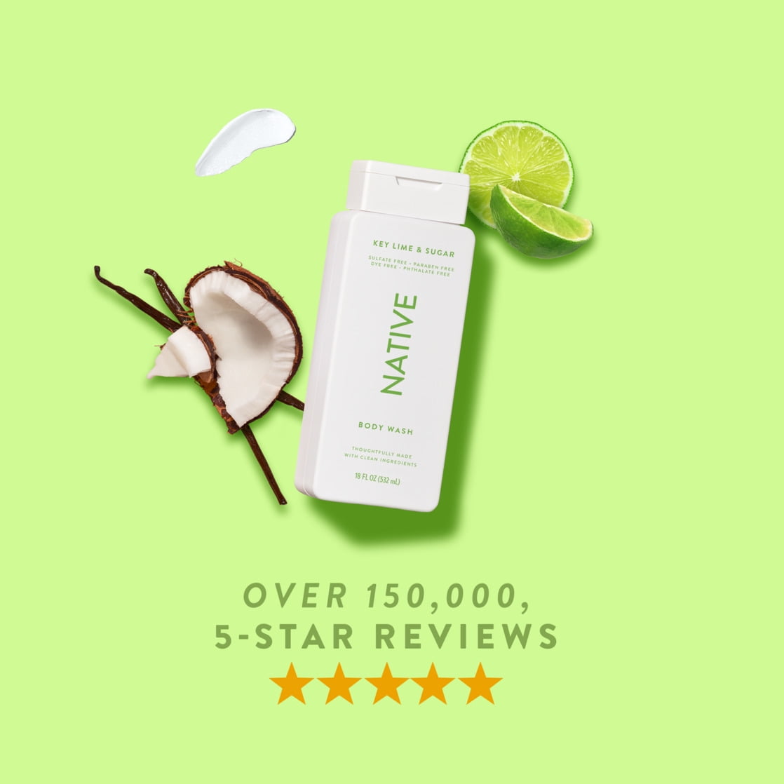 Body Wash, Key Lime &amp; Sugar, Sulfate Free, Naturally Derived Ingredients, 24hr Freshness, for Women &amp; Men, 18 fl oz