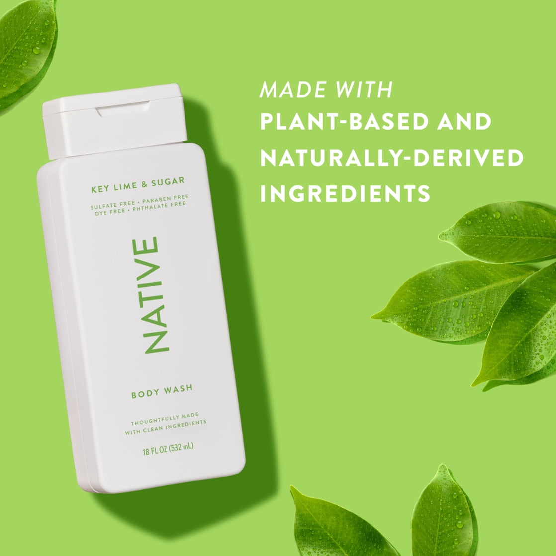 Body Wash, Key Lime &amp; Sugar, Sulfate Free, Naturally Derived Ingredients, 24hr Freshness, for Women &amp; Men, 18 fl oz