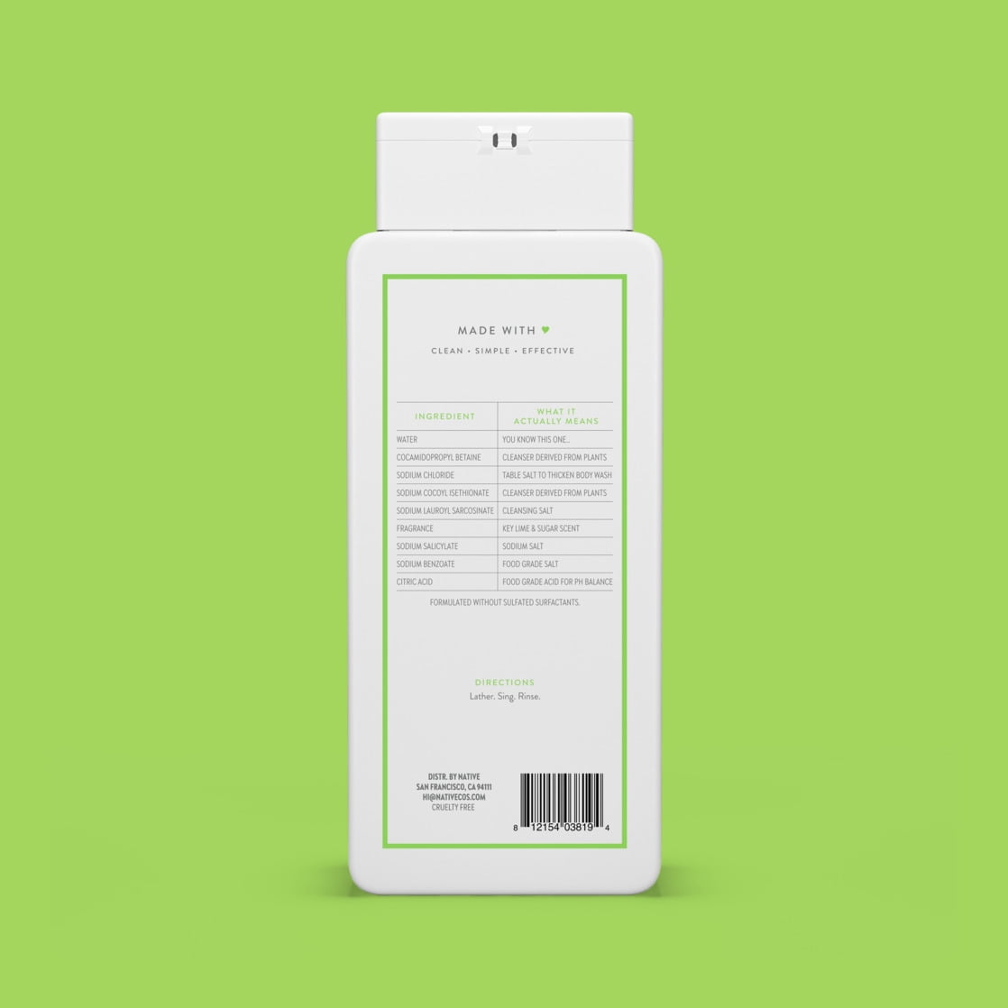 Body Wash, Key Lime &amp; Sugar, Sulfate Free, Naturally Derived Ingredients, 24hr Freshness, for Women &amp; Men, 18 fl oz