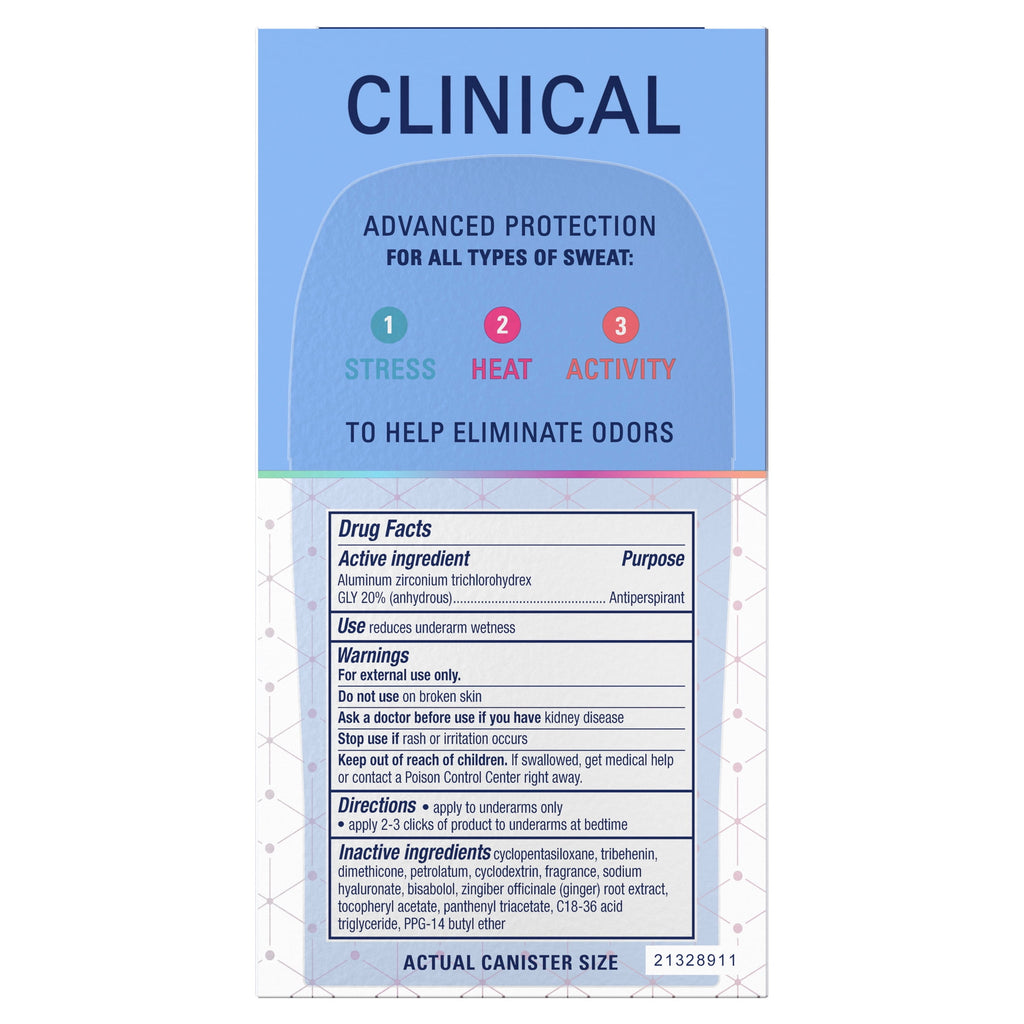 Clinical Antiperspirant Deodorant for Women, 100HR Sweat &amp; Odor Protection, Hyaluronic Acid, Soft Solid, Free &amp; Sensitive, 1.6 oz