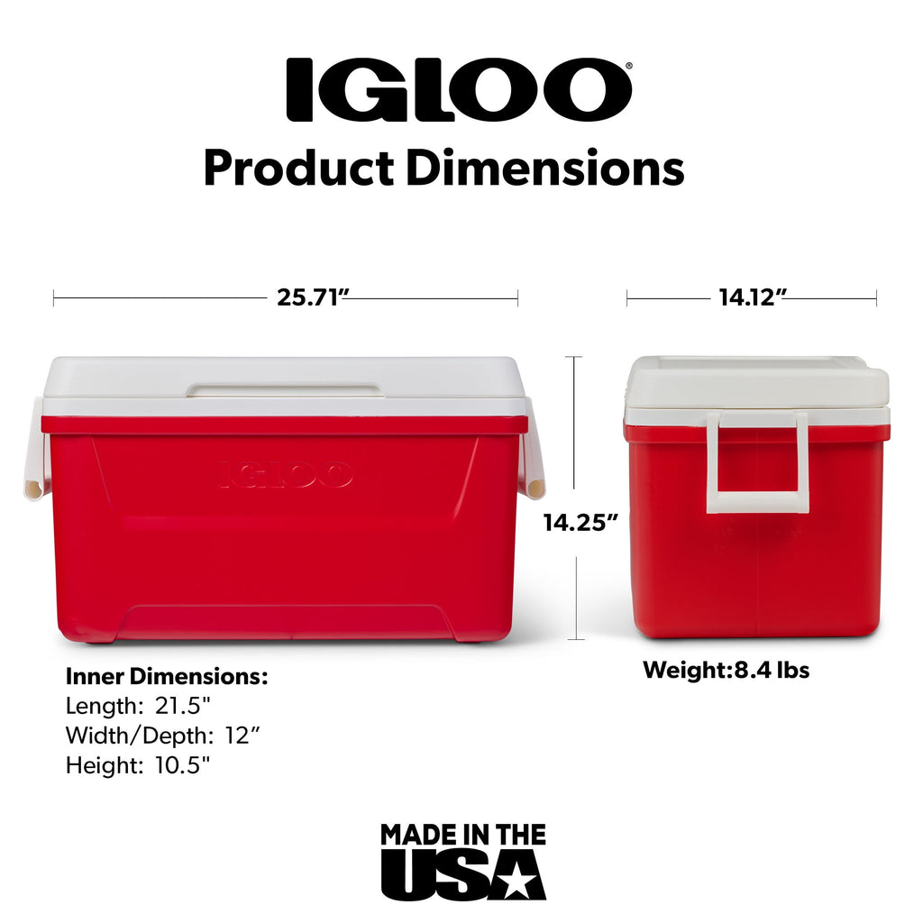48 QT Laguna Hard Sided Ice Chest Cooler, Red
