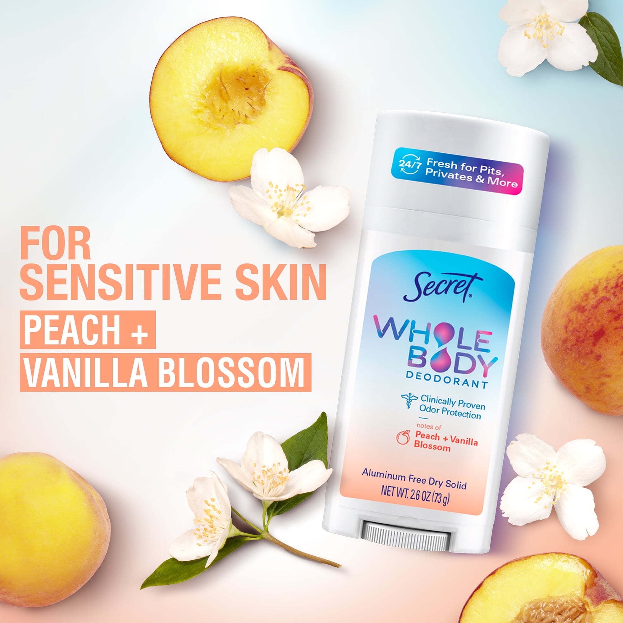 Whole Body Deodorant Stick Aluminum Free, Peach &amp; Vanilla 2.6oz