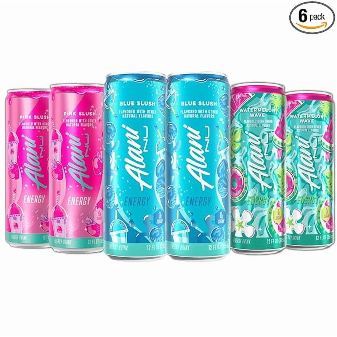 New Alani Energy Drinks Variety Pack - Blue Slush, Pink Slush, Watermelon Wave, Sugar-Free &amp; Low-Calorie (12 fl oz, Pack of 6)