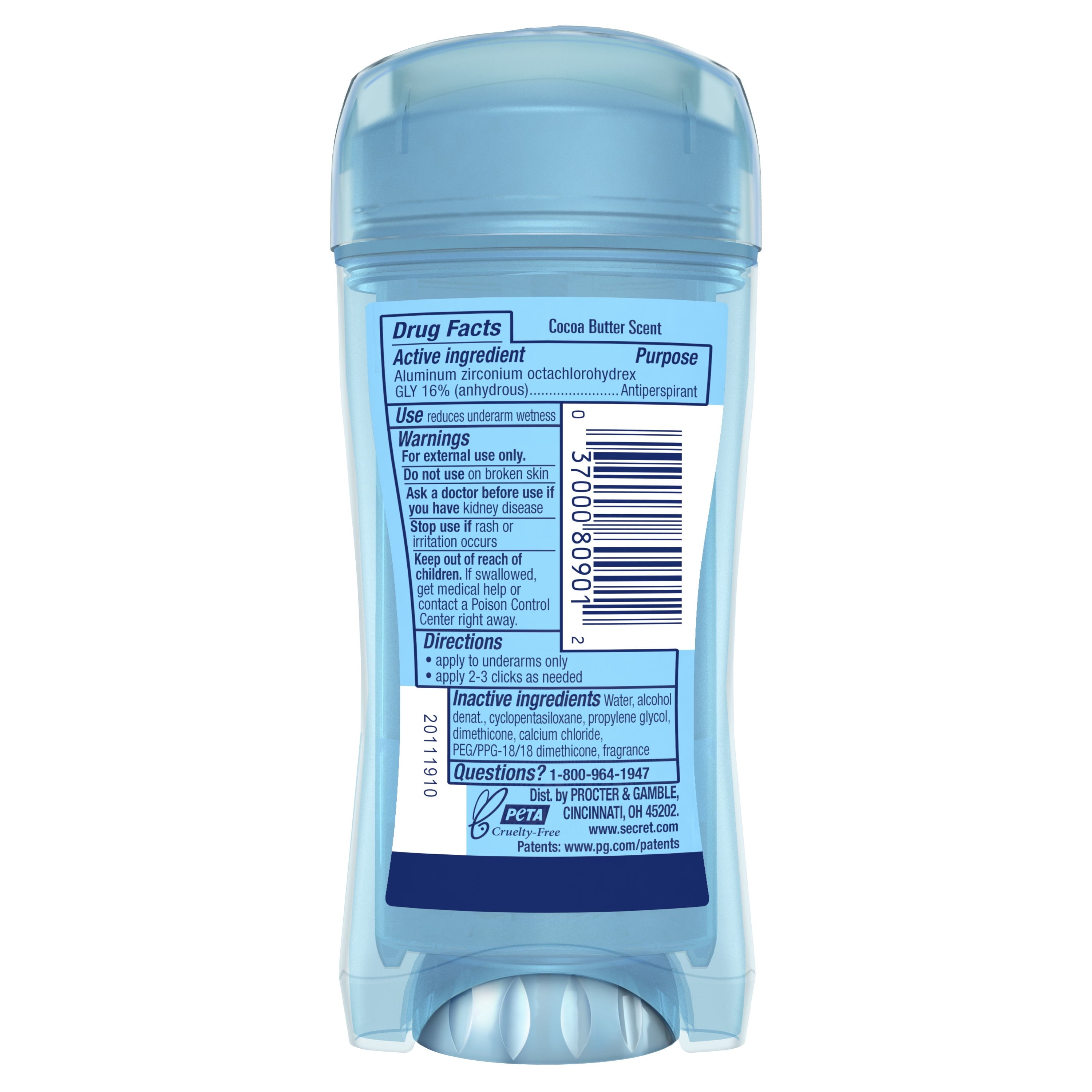 Clear Gel Antiperspirant Deodorant, Cocoa Butter Scent, 2.6 oz
