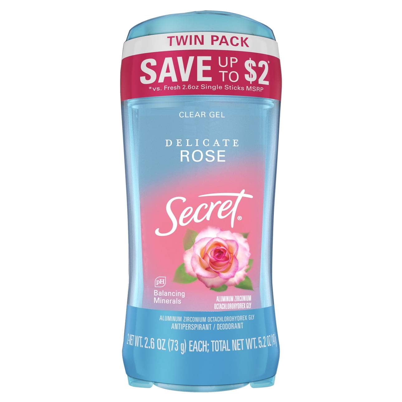 Fresh Clear Gel Antiperspirant and Deodorant for Women, Delicate Rose Scent, 2.6 oz, Twin Pack