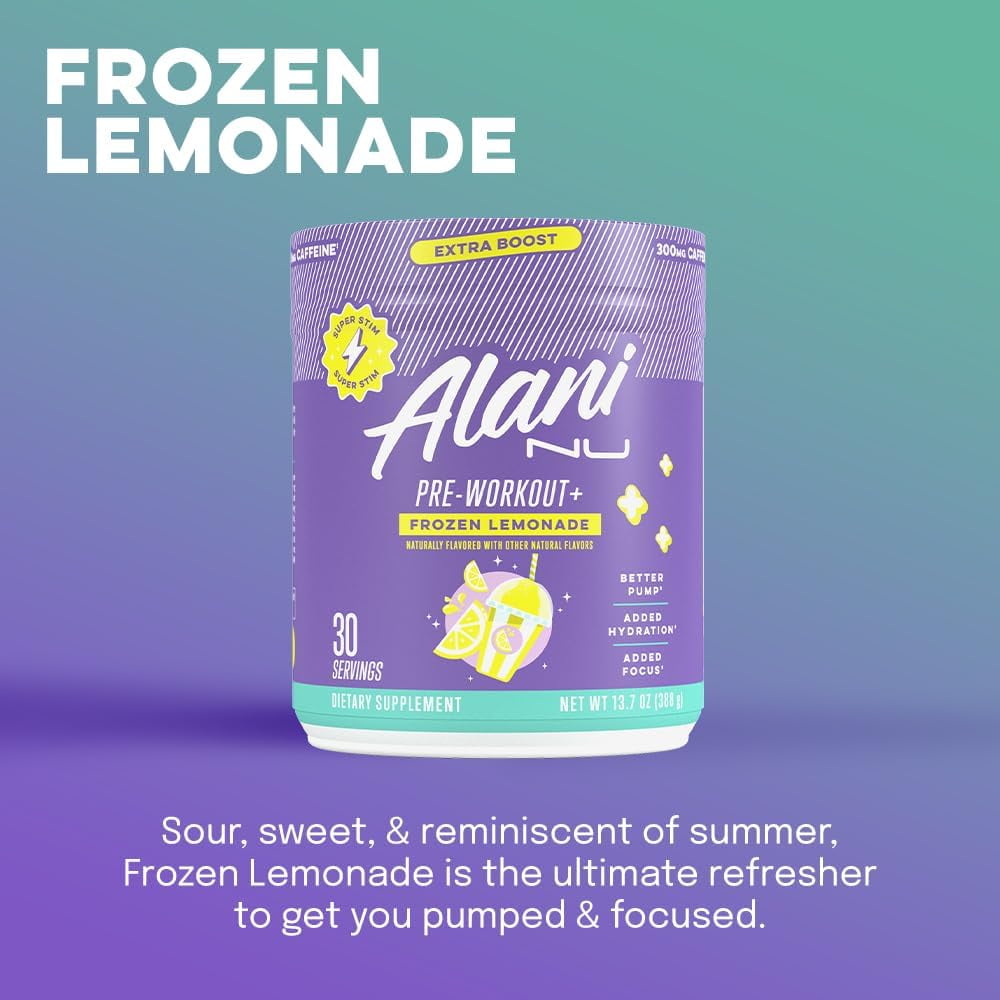 Pre-workout+ Powder, Frozen Lemonade, 30 Servings, 300mg Caffeine